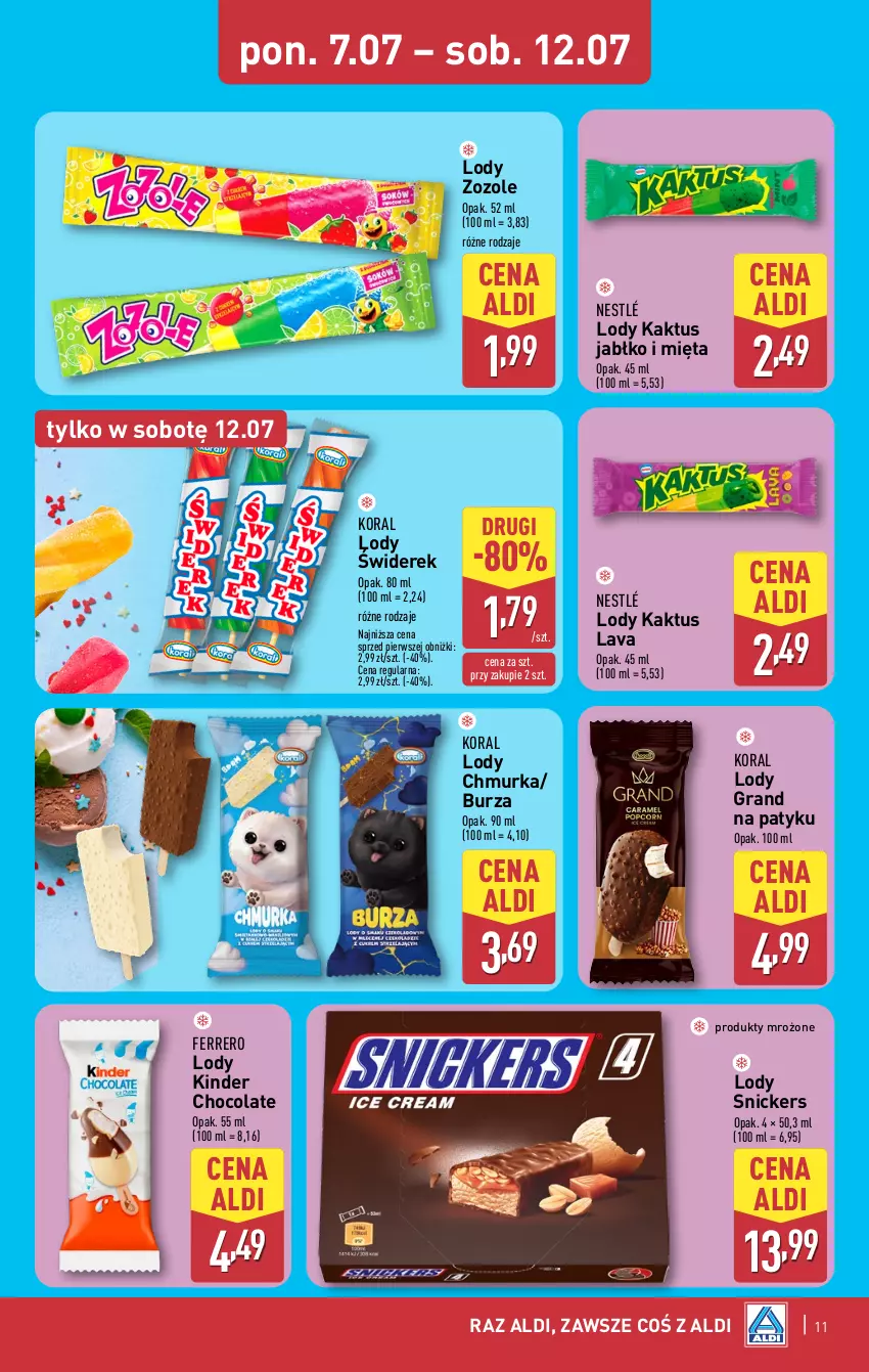 Gazetka promocyjna Aldi - Oferta weekendowa - ważna 10.07 do 12.07.2025 - strona 11 - produkty: Ferrero, Gra, Kaktus, Kinder, Lody, Mięta, Nestlé, Produkty mrożone, Snickers