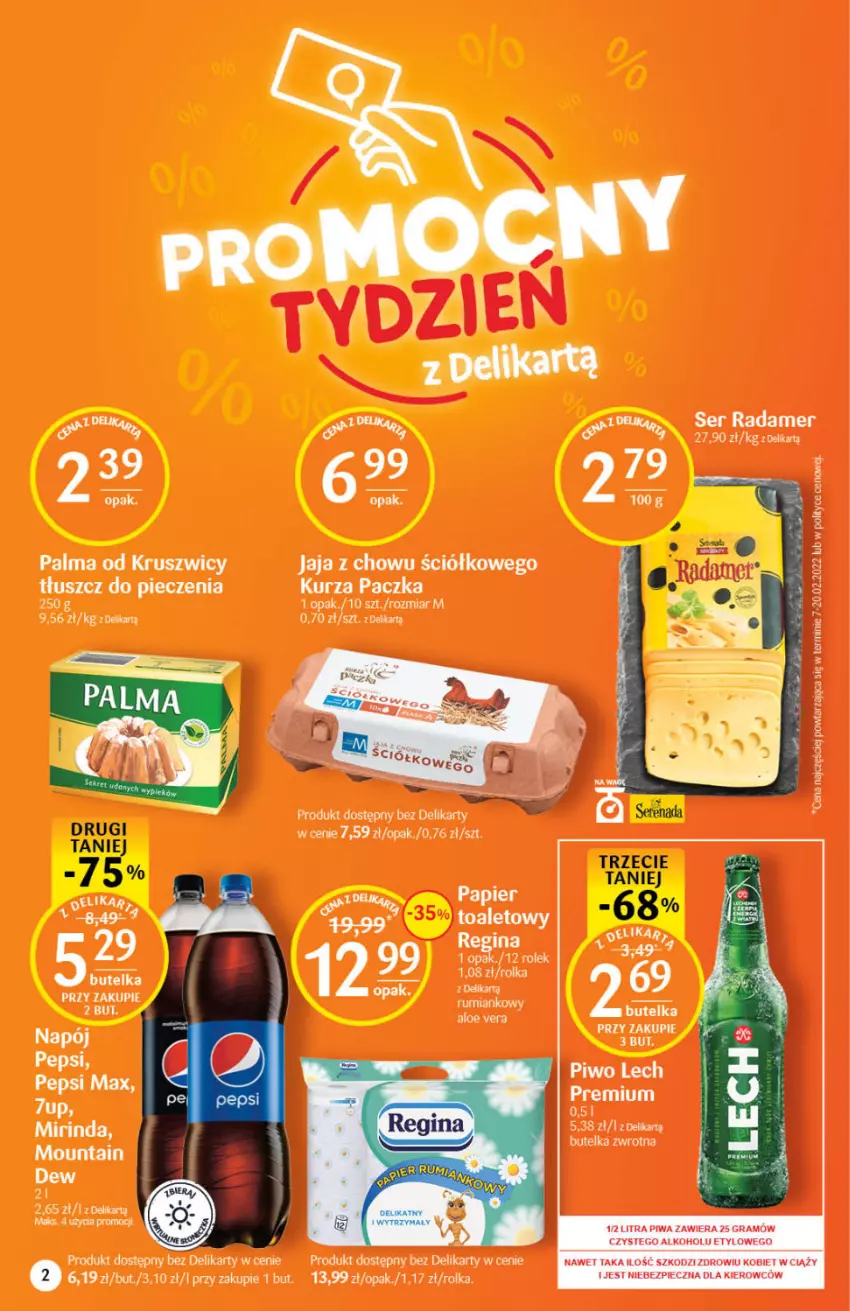 Gazetka promocyjna Delikatesy Centrum - Gazetka DC16 - ważna 28.04 do 04.05.2022 - strona 2 - produkty: Gin, Gra, Jaja, Mirinda, Napój, Palma, Papier, Piec, Piwa, Radamer, Ser