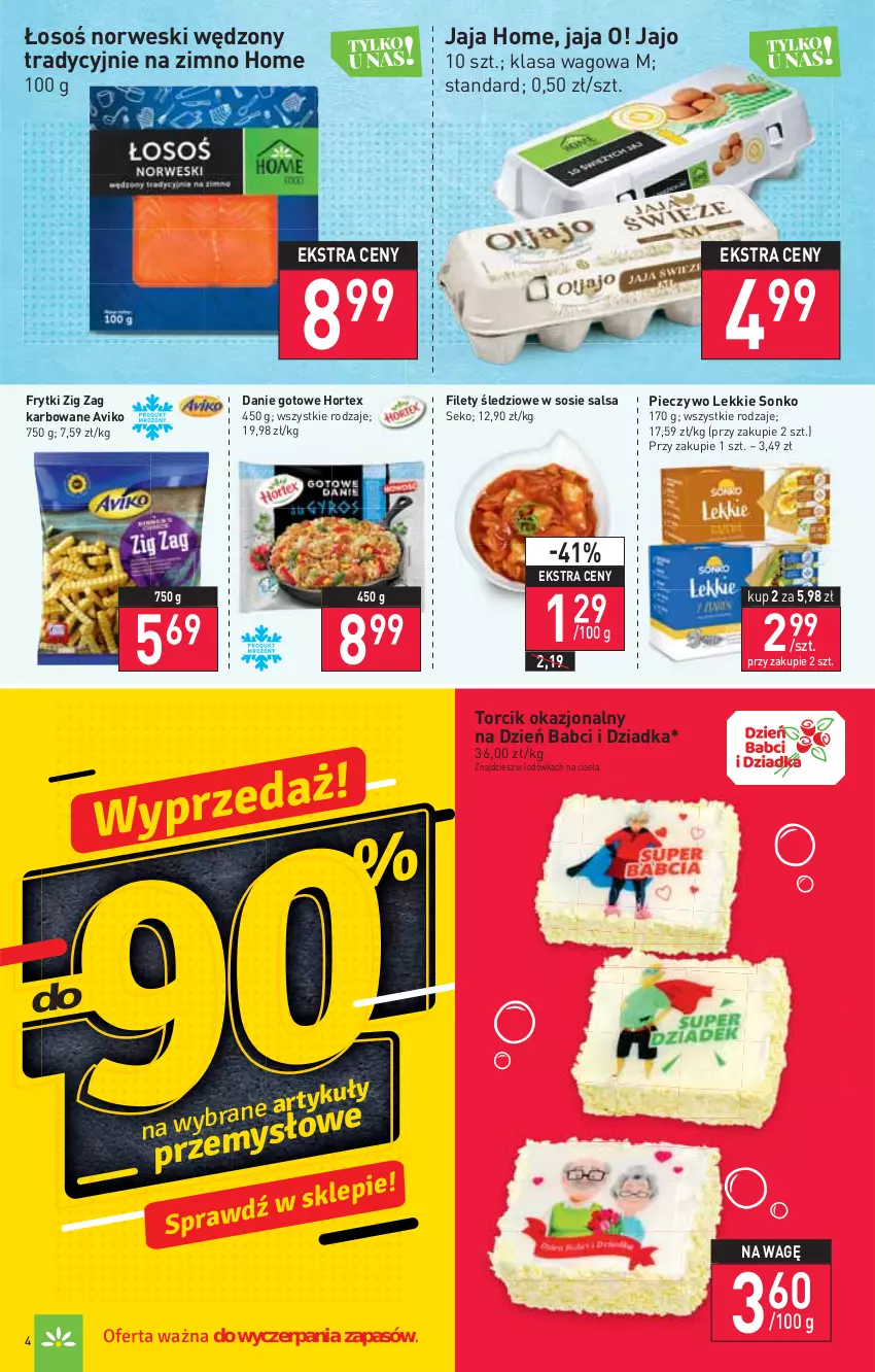 Gazetka promocyjna Stokrotka - Market - ważna 20.01 do 26.01.2022 - strona 4 - produkty: Danie gotowe, Frytki, Hortex, Jaja, Lodówka, Piec, Pieczywo, Salsa, SEKO, Sonko, Sos