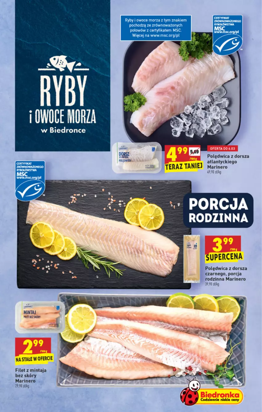 Gazetka promocyjna Biedronka - W tym tygodniu PL - ważna 04.03 do 10.03.2021 - strona 23 - produkty: Dorsz, Dron, Filet z mintaja, Mintaj, Owoce, Owoce morza, Polędwica, Por, Ryby i owoce morza, Tera