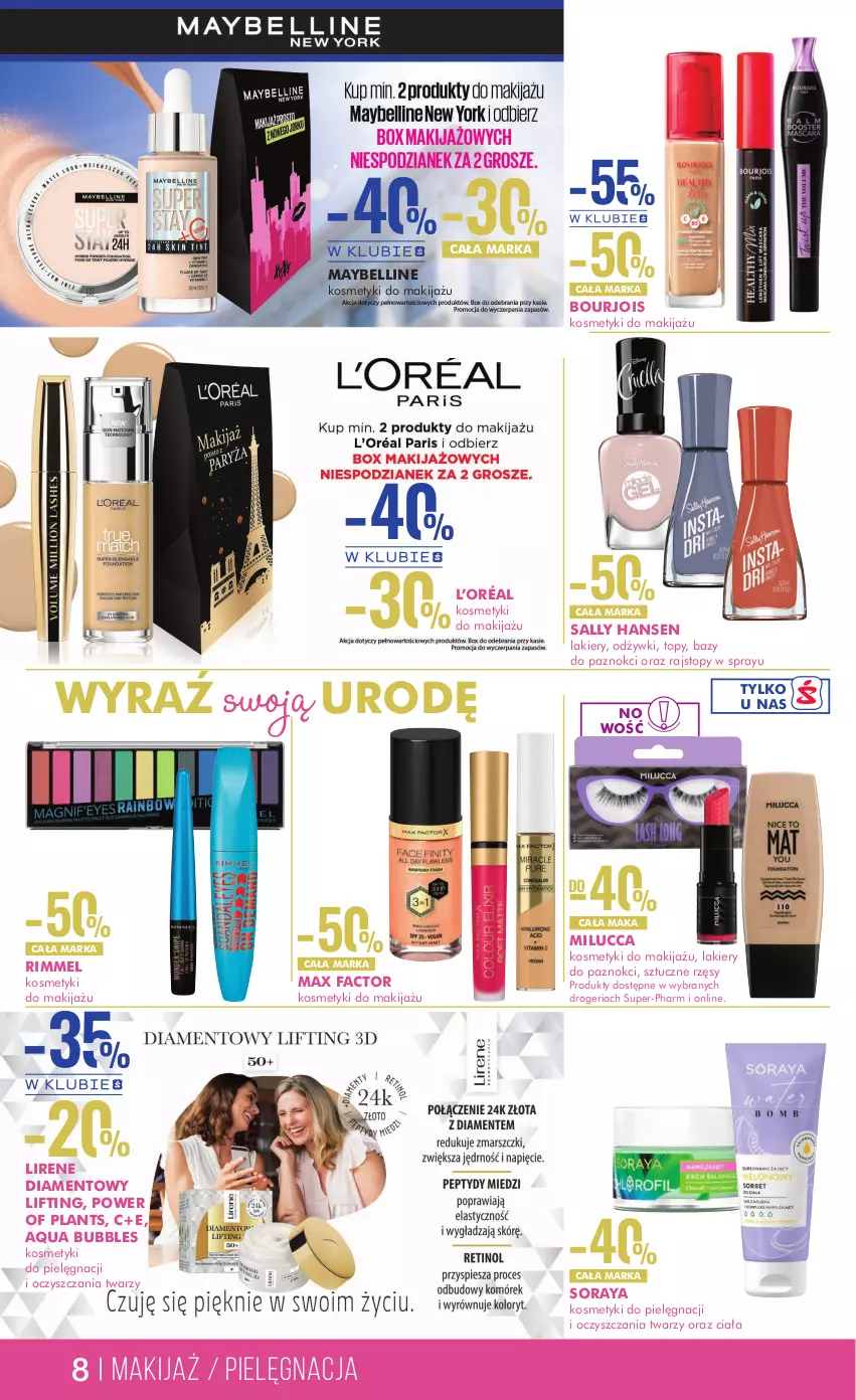 Gazetka promocyjna Super Pharm - Gazetka - ważna 16.05 do 31.05.2023 - strona 8 - produkty: Bell, Bourjois, Fa, Kosmetyki do pielęgnacji, L’Oréal, Lakier, Lirene, Makijaż, Max Factor, Maybelline, Rajstopy, Sally Hansen, Sztuczne rzęsy, Top