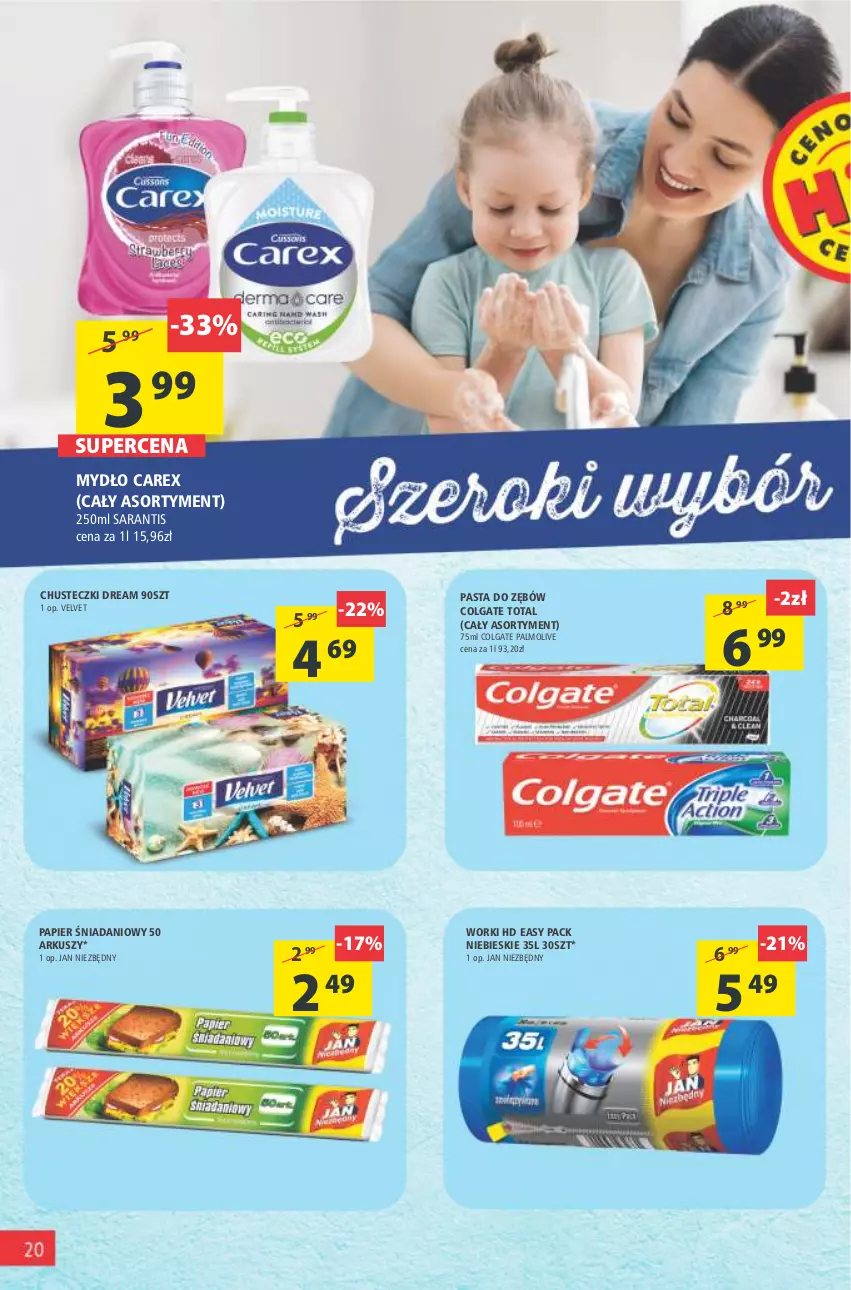 Gazetka promocyjna Arhelan - Gazetka - ważna 11.02 do 20.02.2022 - strona 20 - produkty: Chusteczki, Colgate, Colgate Total, Danio, Jan Niezbędny, LG, Mydło, Palmolive, Papier, Pasta do zębów, Velvet