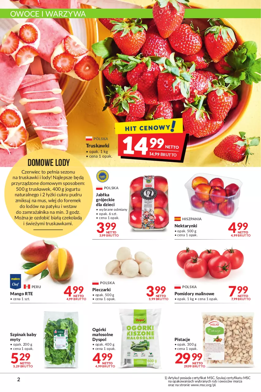 Gazetka promocyjna Makro - [Oferta promocyjna] Artykuły spożywcze i przemysłowe - ważna 31.05 do 13.06.2022 - strona 2 - produkty: Dzieci, Jabłka, Jogurt, Lody, Mango, Mus, Nektar, Owoce, Piec, Pistacje, Pomidory, Szpinak, Truskawki, Warzywa