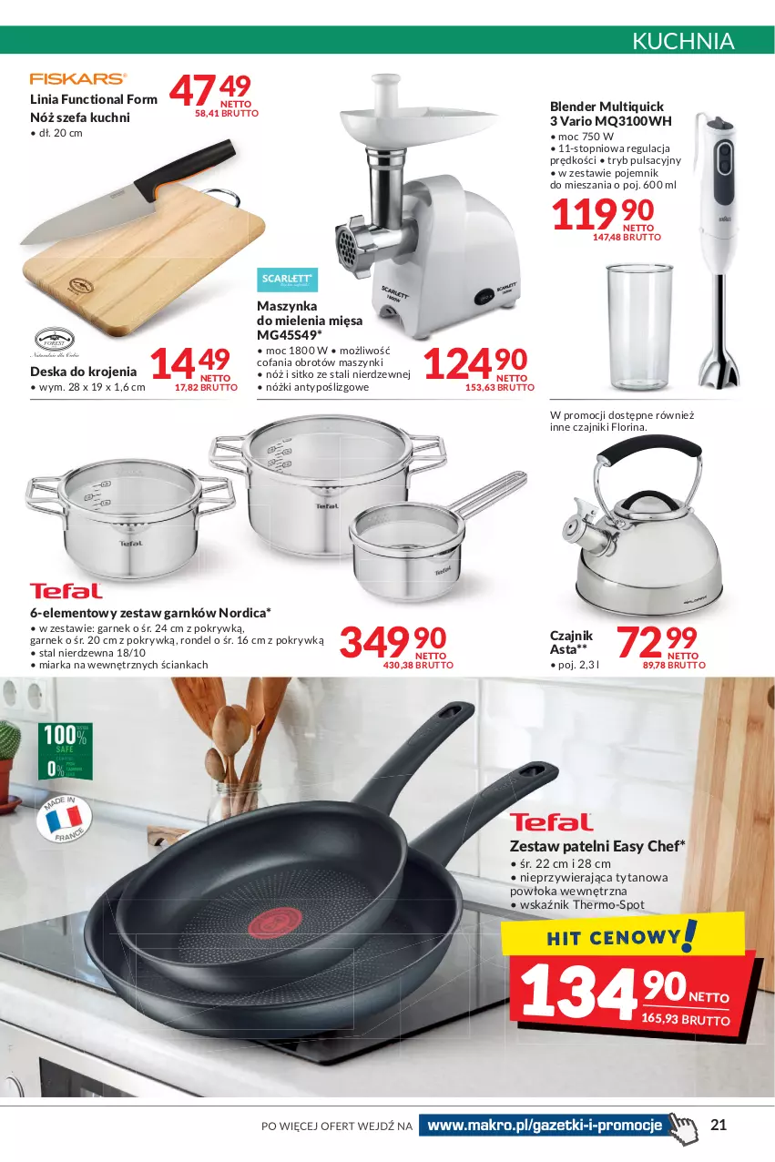 Gazetka promocyjna Makro - [Oferta promocyjna] Artykuły spożywcze i przemysłowe - ważna 31.05 do 13.06.2022 - strona 21 - produkty: Blender, Czajnik, Deska do krojenia, Fa, Garnek, Kuchnia, Maszynka, Maszynka do mielenia, Miarka, Nordica, Nóż szefa kuchni, Pojemnik, Rondel, Sitko, Szynka, Top, Tytan