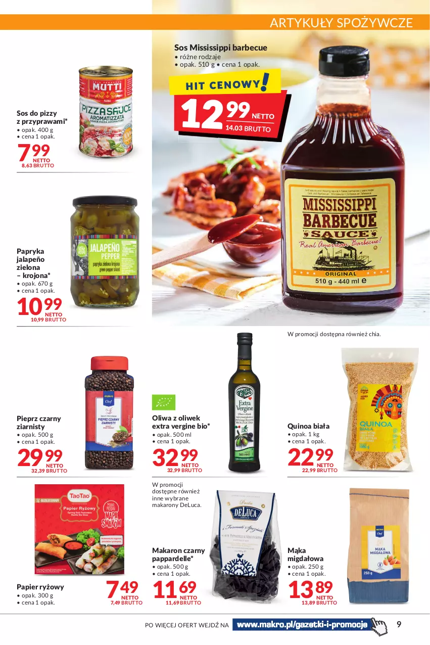 Gazetka promocyjna Makro - [Oferta promocyjna] Artykuły spożywcze i przemysłowe - ważna 31.05 do 13.06.2022 - strona 9 - produkty: Artykuły spożywcze, Chia, Dell, Gin, Mąka, Makaron, Oliwa z oliwek, Papier, Papier ryżowy, Papryka, Papryka jalapeño, Pieprz, Quinoa, Ryż, Sos, Sos do pizzy