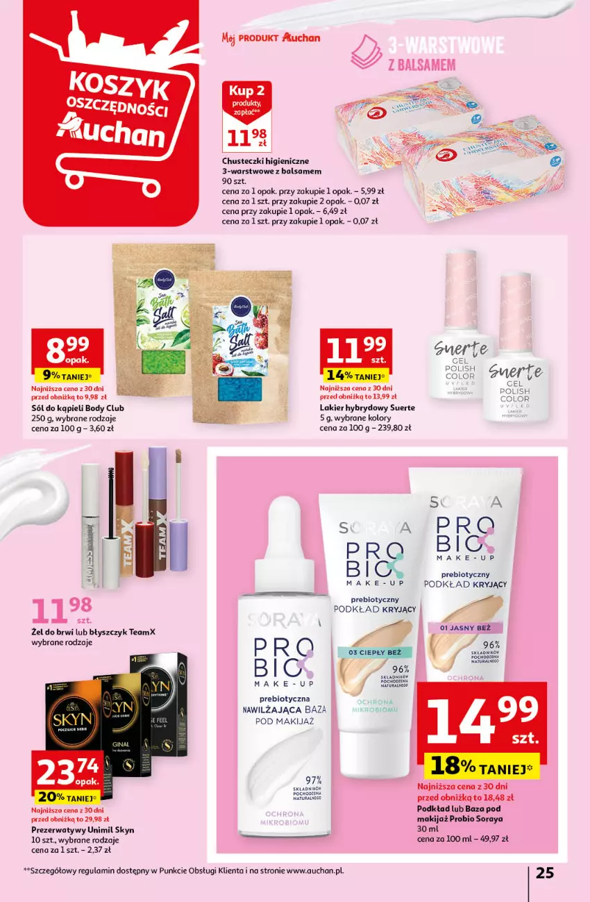 Gazetka promocyjna Auchan - Gazetka Sezonowe korzyści Hipermarket Auchan - ważna 31.08 do 06.09.2023 - strona 25 - produkty: Body, Chusteczki, Lakier, Lakier hybrydowy, Makijaż, Podkład, Prezerwatyw, Skyn, Unimil