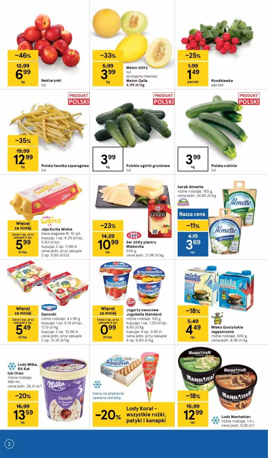 Gazetka promocyjna Tesco - Tesco gazetka - przyszły tydzień - ważna 08.07 do 14.07.2021 - strona 2 - produkty: Almette, Bell, Bella, Danonki, Fa, Grunt, Jogobella, Jogurt, Kit Kat, Lody, Melon, Milka, Nektar, Oreo, Piast, Rzodkiewka, Ser, Serek