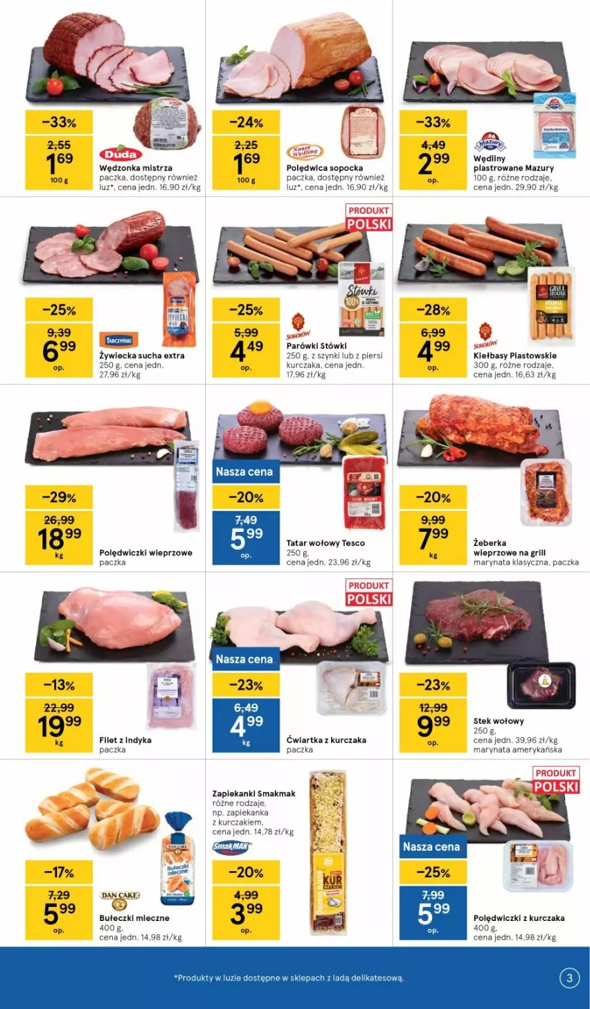 Gazetka promocyjna Tesco - Tesco gazetka - przyszły tydzień - ważna 08.07 do 14.07.2021 - strona 3 - produkty: Bułeczki, Bułeczki mleczne, Grill, Kurczak, Parówki, Polędwica, Polędwiczki z kurczaka, Sos, Stek, Stek wołowy, Tatar wołowy, Zapiekanka