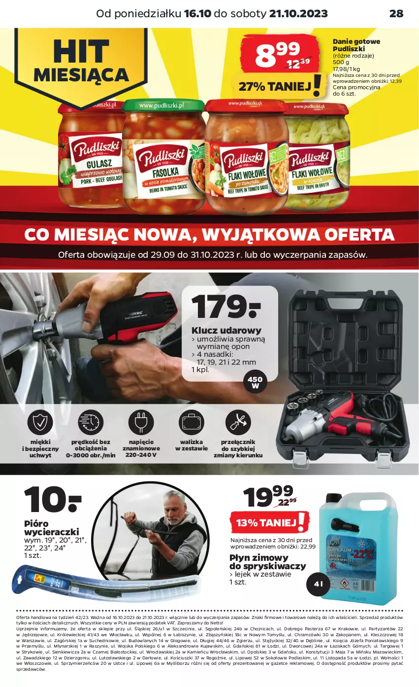 Gazetka promocyjna Netto - Akcesoria i dodatki - ważna 16.10 do 21.10.2023 - strona 3 - produkty: Danie gotowe, Fa, Klucz udarowy, Kujawski, Piec, Płyn zimowy, Podlaski, Pudliszki, Sok, Stock, Top, Walizka