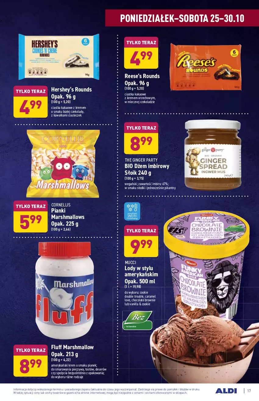 Gazetka promocyjna Aldi - ważna 25.10 do 30.10.2021 - strona 17 - produkty: Brownie, Ciastka, Deser, Dżem, Gin, Imbir, Kakao, Kawa, Lody, Mars, Marshmallows, Piec, Ser, Tera