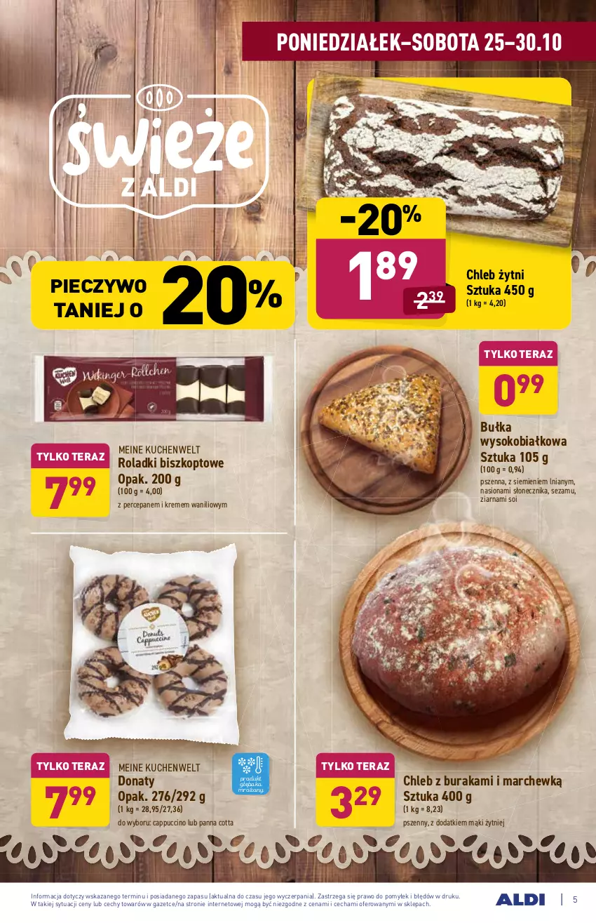 Gazetka promocyjna Aldi - ważna 25.10 do 30.10.2021 - strona 5 - produkty: Bułka, Cappuccino, Chleb, Panna cotta, Piec, Pieczywo, Sezam, Sok, Tera