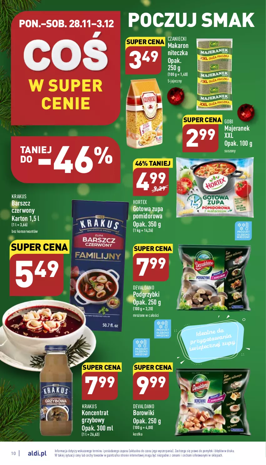 Gazetka promocyjna Aldi - Pełny katalog - ważna 28.11 do 03.12.2022 - strona 10 - produkty: Borowiki, Hortex, Krakus, Makaron, Podgrzybki, Ser, Zupa, Zupa pomidorowa