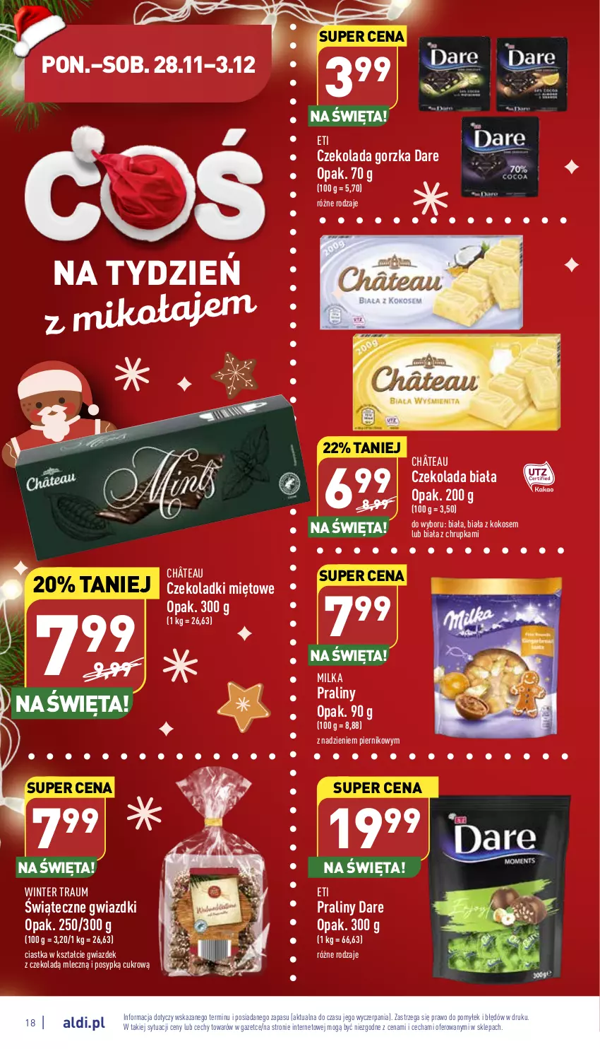 Gazetka promocyjna Aldi - Pełny katalog - ważna 28.11 do 03.12.2022 - strona 18 - produkty: Ciastka, Czekolada, Czekolada gorzka, Kokos, Milka, Piernik, Praliny