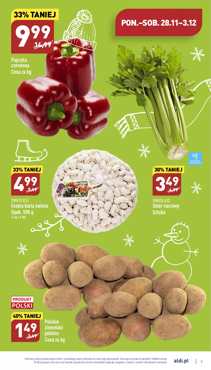 Gazetka promocyjna Aldi - Pełny katalog - ważna 28.11 do 03.12.2022 - strona 3 - produkty: Fa, Fasola, Papryka, Papryka czerwona, Seler naciowy, Ziemniaki