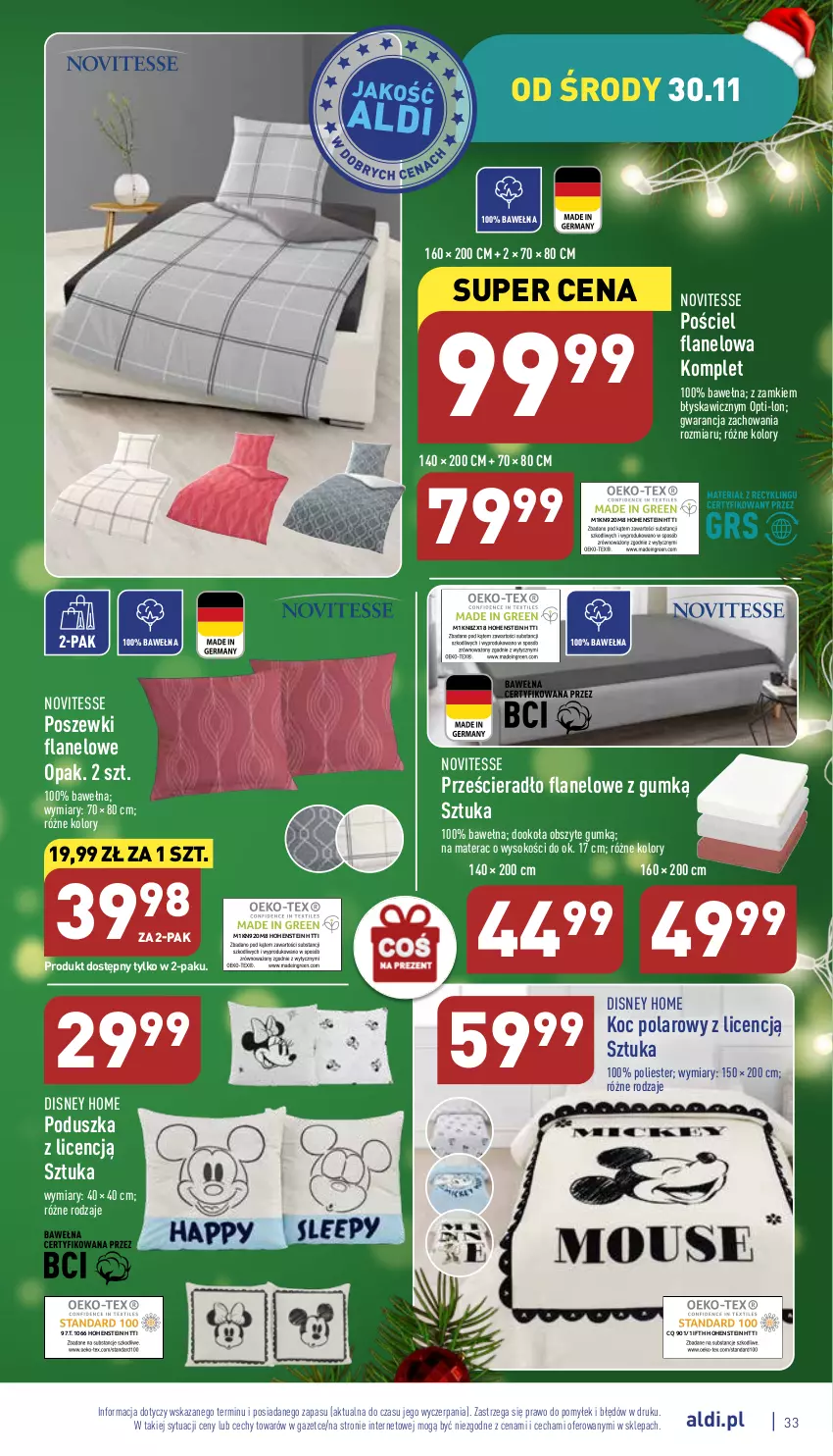 Gazetka promocyjna Aldi - Pełny katalog - ważna 28.11 do 03.12.2022 - strona 33 - produkty: Disney, Koc, Materac, Poduszka, Pościel, Pościel flanelowa, Prześcieradło, Sok, Tera, Wełna