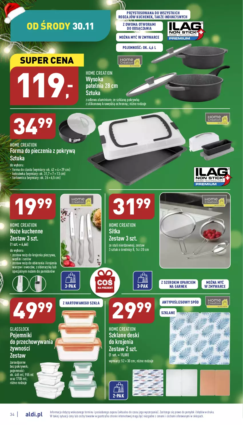 Gazetka promocyjna Aldi - Pełny katalog - ważna 28.11 do 03.12.2022 - strona 34 - produkty: Forma do pieczenia, Garnek, Keksówka, Noż, Patelnia, Piec, Pojemnik, Por, Ser, Sok, Tortownica