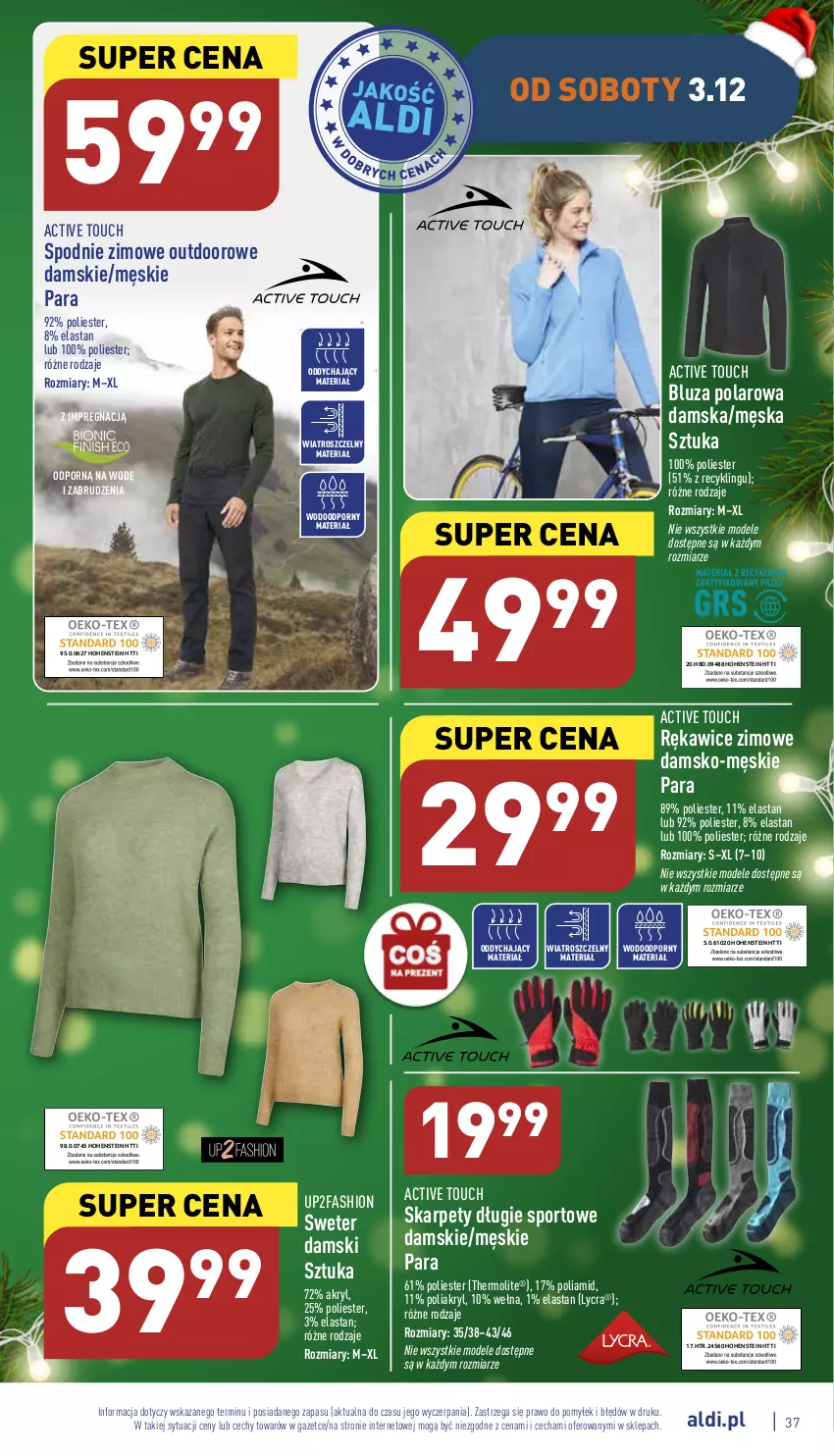 Gazetka promocyjna Aldi - Pełny katalog - ważna 28.11 do 03.12.2022 - strona 37 - produkty: Bluza, Bluza polarowa, Fa, Karp, Por, Rękawice, Spodnie, Sport, Sweter, Wełna