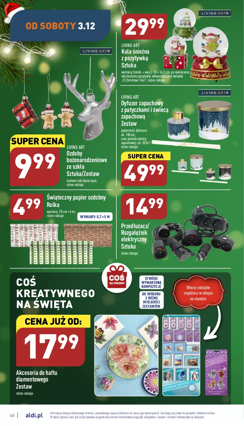 Gazetka promocyjna Aldi - Pełny katalog - ważna 28.11 do 03.12.2022 - strona 40 - produkty: Dyfuzor zapachowy, Kula śnieżna, Papier, Papier ozdobny, Rozgałęźnik