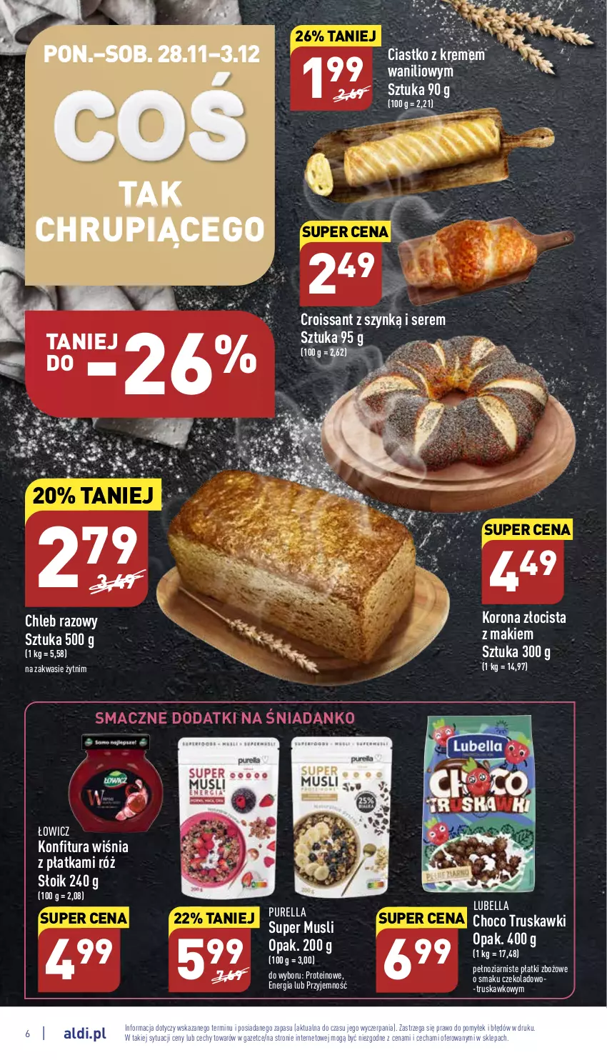 Gazetka promocyjna Aldi - Pełny katalog - ważna 28.11 do 03.12.2022 - strona 6 - produkty: Bell, Bella, Chleb, Croissant, Konfitura, Lubella, Mus, Pur, Ser, Truskawki