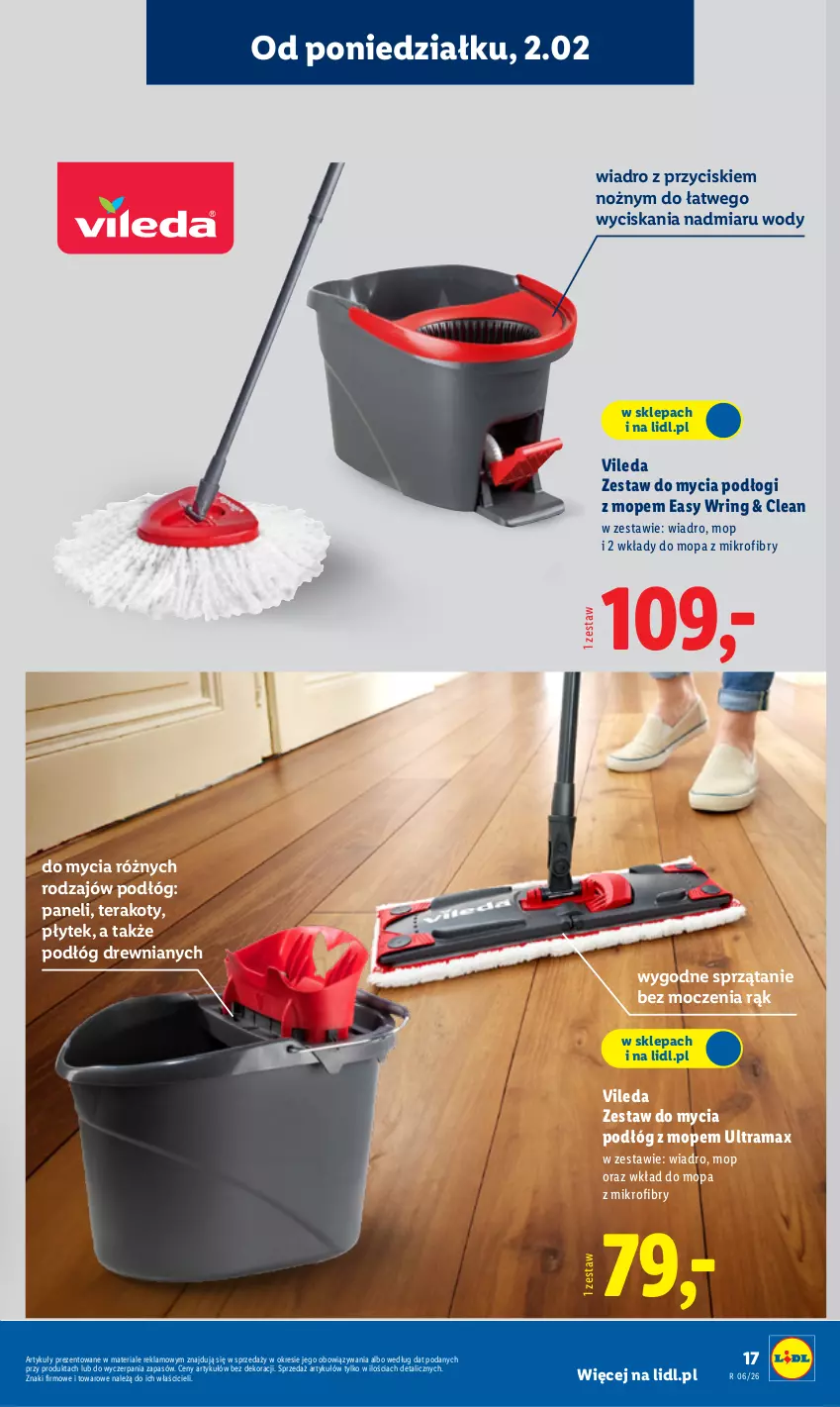 Gazetka promocyjna Lidl - GAZETKA - ważna 02.02 do 07.02.2026 - strona 17 - produkty: Mop, Noż, Rama, Sprzątanie, Tera, Vileda, Wiadro, Wkład do mopa
