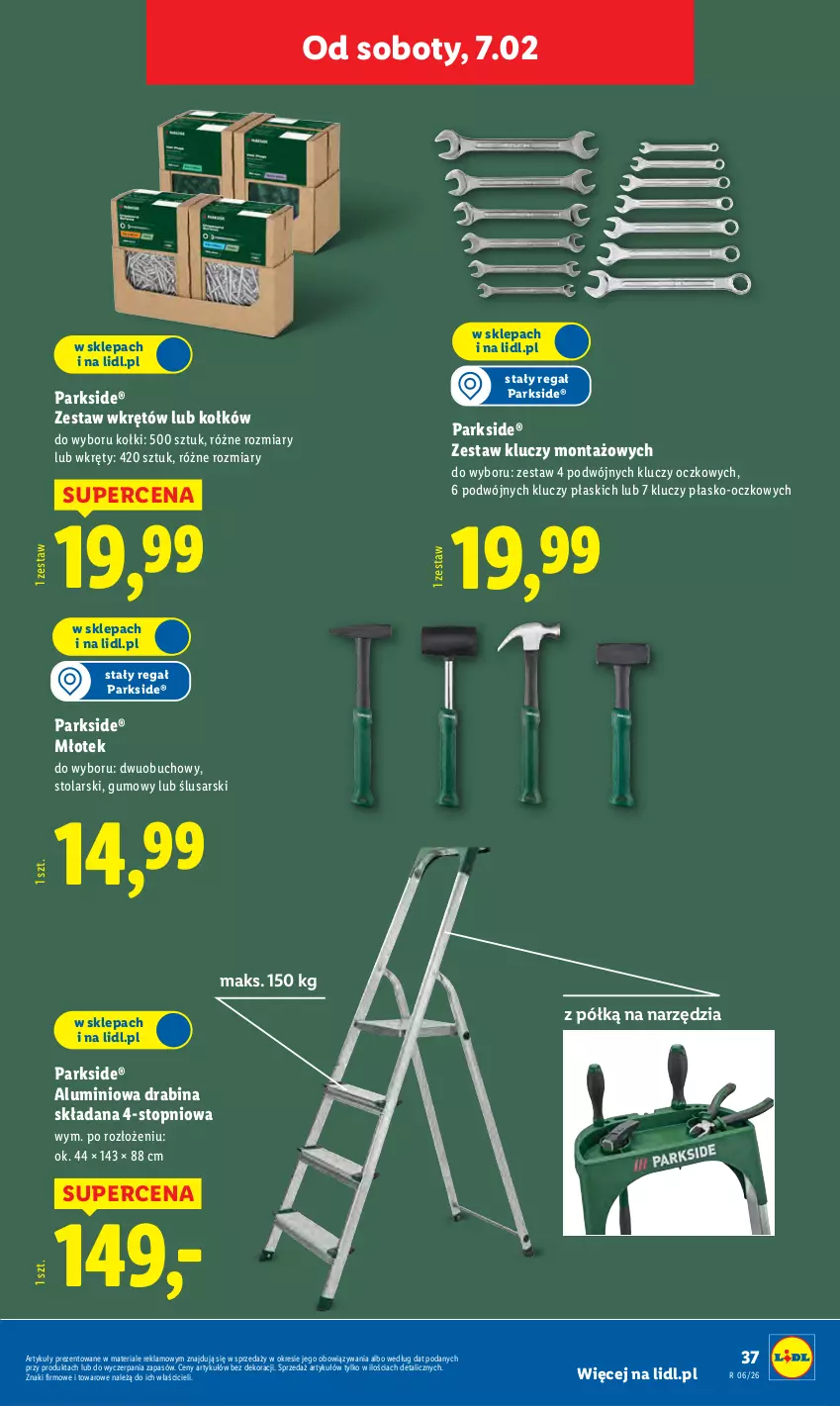 Gazetka promocyjna Lidl - GAZETKA - ważna 02.02 do 07.02.2026 - strona 43 - produkty: Drabina, Młot, Młotek, Parkside, Regał, Top, Wkręt, Wkrętów, Zestaw kluczy
