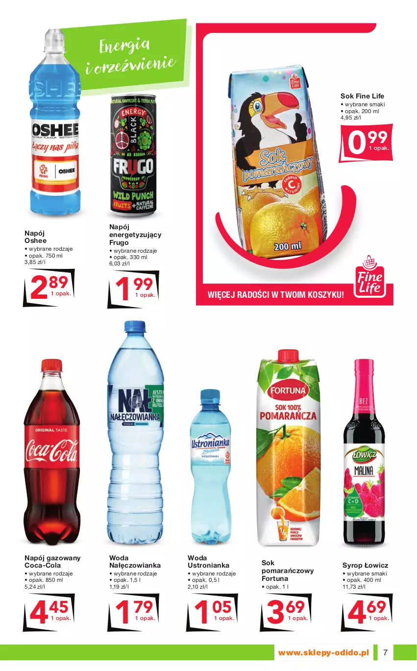 Gazetka promocyjna Odido - Gazetka - ważna 29.07 do 11.08.2022 - strona 7 - produkty: Coca-Cola, Fortuna, Kosz, Nałęczowianka, Napój, Napój gazowany, Oshee, Sok, Sok pomarańczowy, Syrop, Woda