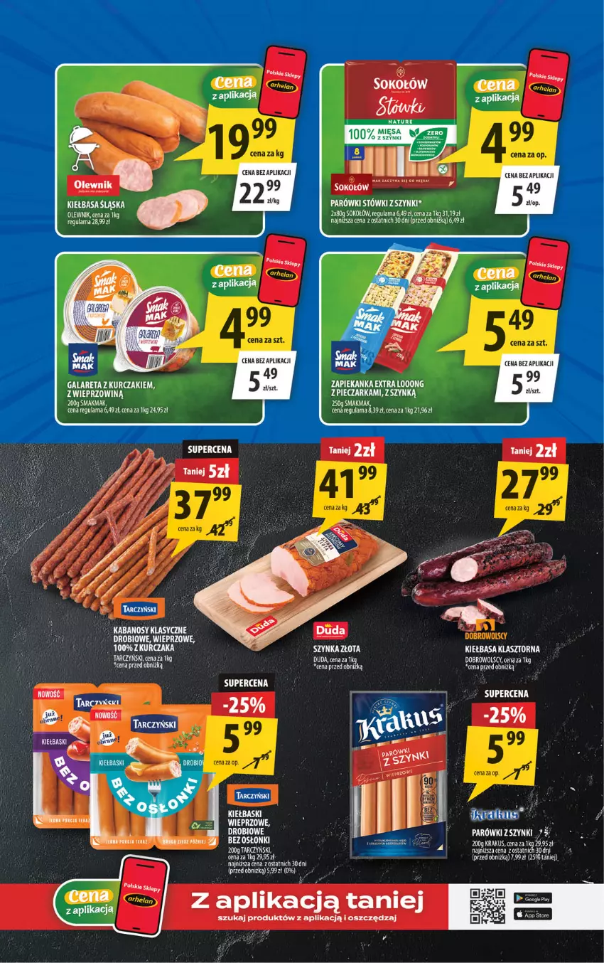Gazetka promocyjna Arhelan - Gazetka - ważna 22.05 do 31.05.2026 - strona 5 - produkty: Duda, Kabanos, Kiełbasa, Krakus, Kurczak, Olewnik, Parówki, Parówki z szynki, Sok, Sokołów, Szynka, Tarczyński