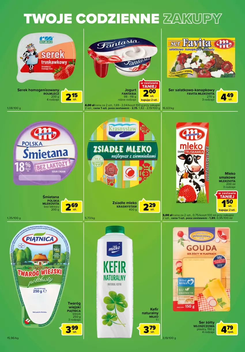 Gazetka promocyjna Carrefour - Gazetka Express - ważna 19.07 do 25.07.2022 - strona 2 - produkty: Fa, Fanta, Favita, Jogurt, Kefir, Kosz, Mleko, Mleko smakowe, Mlekovita, Piątnica, Rolmlecz, Sałat, Ser, Ser sałatkowo-kanapkowy, Serek, Serek homogenizowany, Twaróg