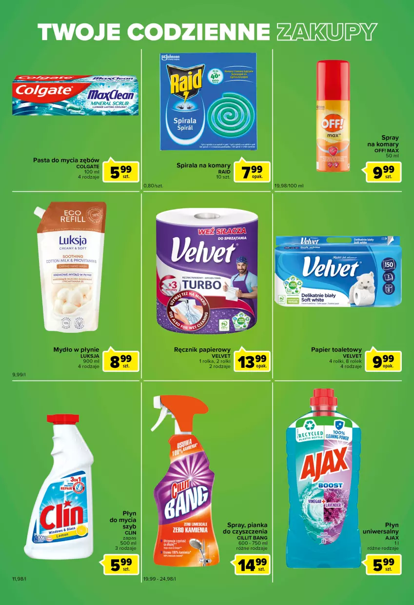 Gazetka promocyjna Carrefour - Gazetka Express - ważna 19.07 do 25.07.2022 - strona 4 - produkty: Ajax, Cillit Bang, Clin, Colgate, LG, Luksja, Mydło, Mydło w płynie, Papier, Papier toaletowy, Pianka do czyszczenia, Płyn do mycia, Ręcznik, Rolki, Velvet