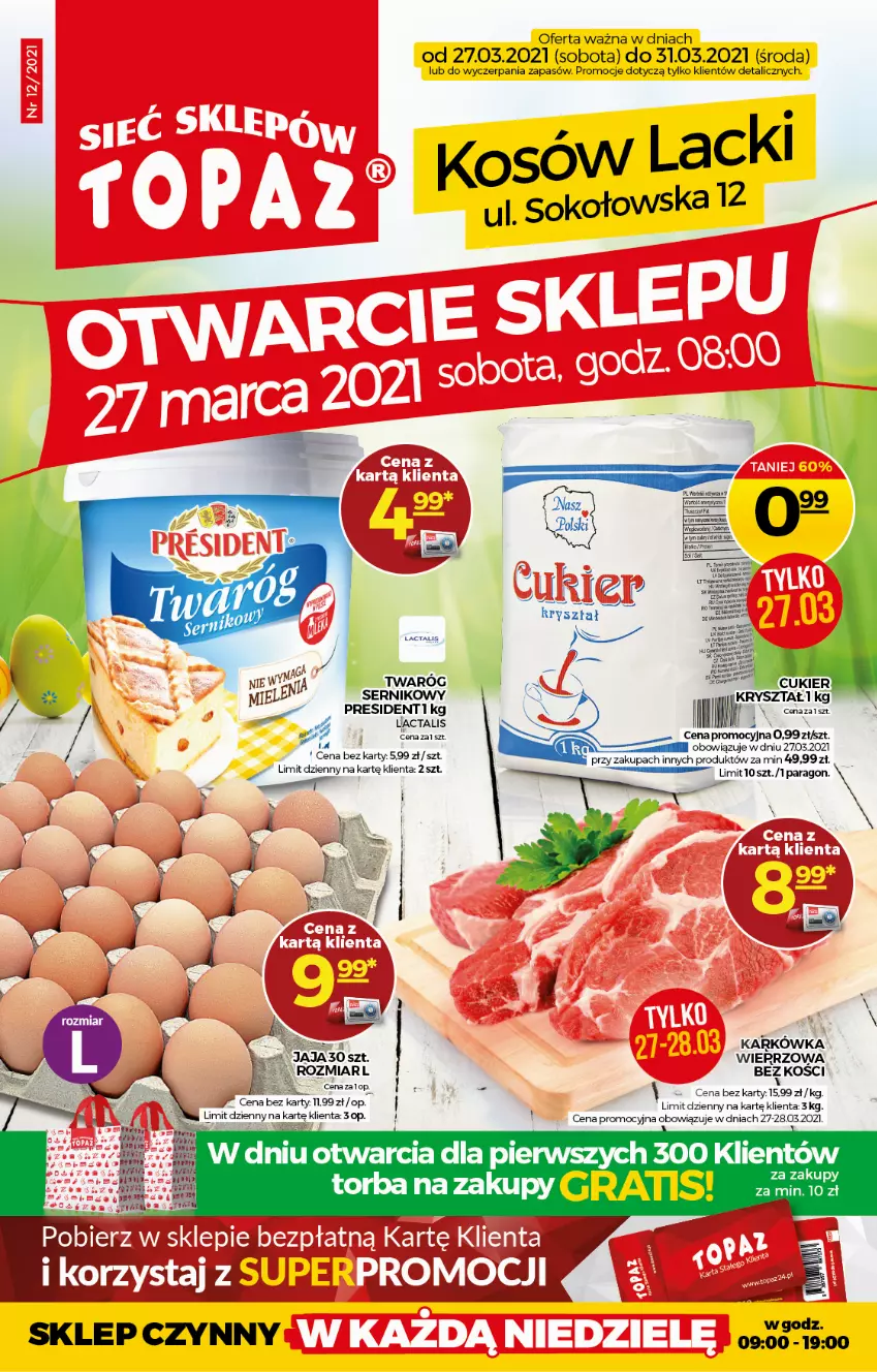 Gazetka promocyjna Topaz - Gazetka - ważna 25.03 do 31.03.2021 - strona 1 - produkty: Gra, Jaja, Lack, Ser, Sok, Torba, Twaróg