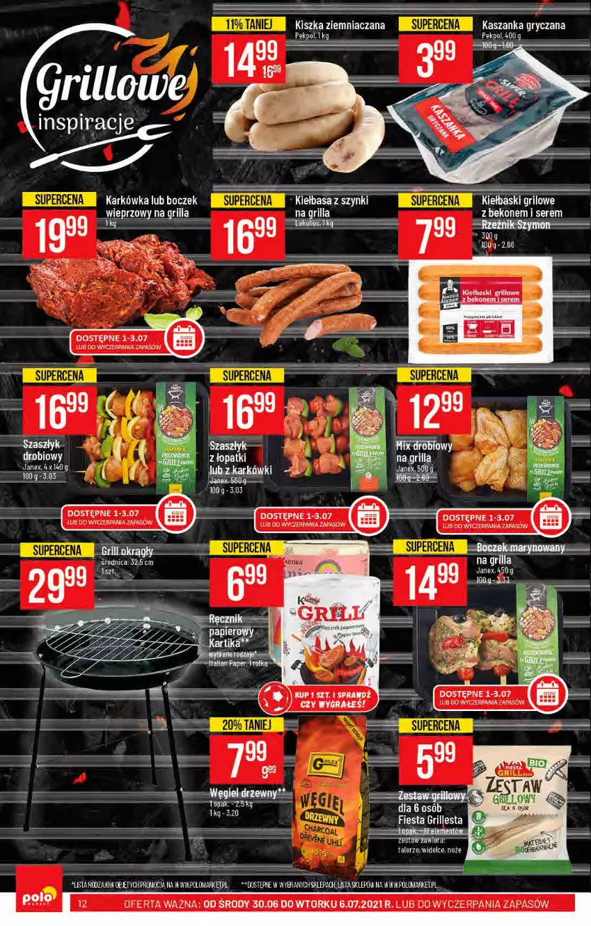 Gazetka promocyjna PoloMarket - Gazetka pomocyjna - ważna 30.06 do 06.07.2021 - strona 12 - produkty: Beko, Boczek, Gra, Grill, Gry, Kasza, Kaszanka, Pekpol, Ser, Węgiel drzewny