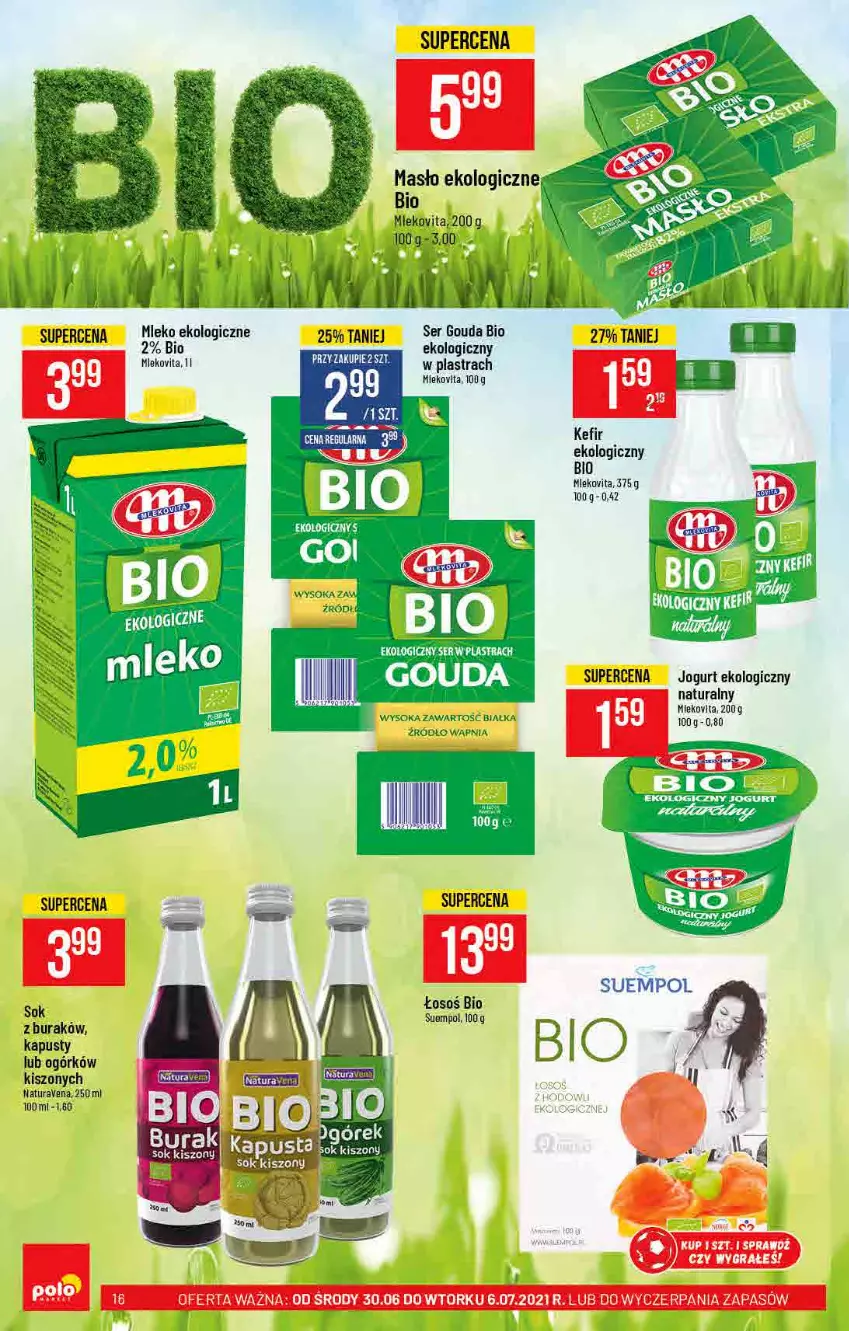 Gazetka promocyjna PoloMarket - Gazetka pomocyjna - ważna 30.06 do 06.07.2021 - strona 16 - produkty: Gouda, Jogurt, Kefir, Mleko, Mlekovita, Ser, Sok