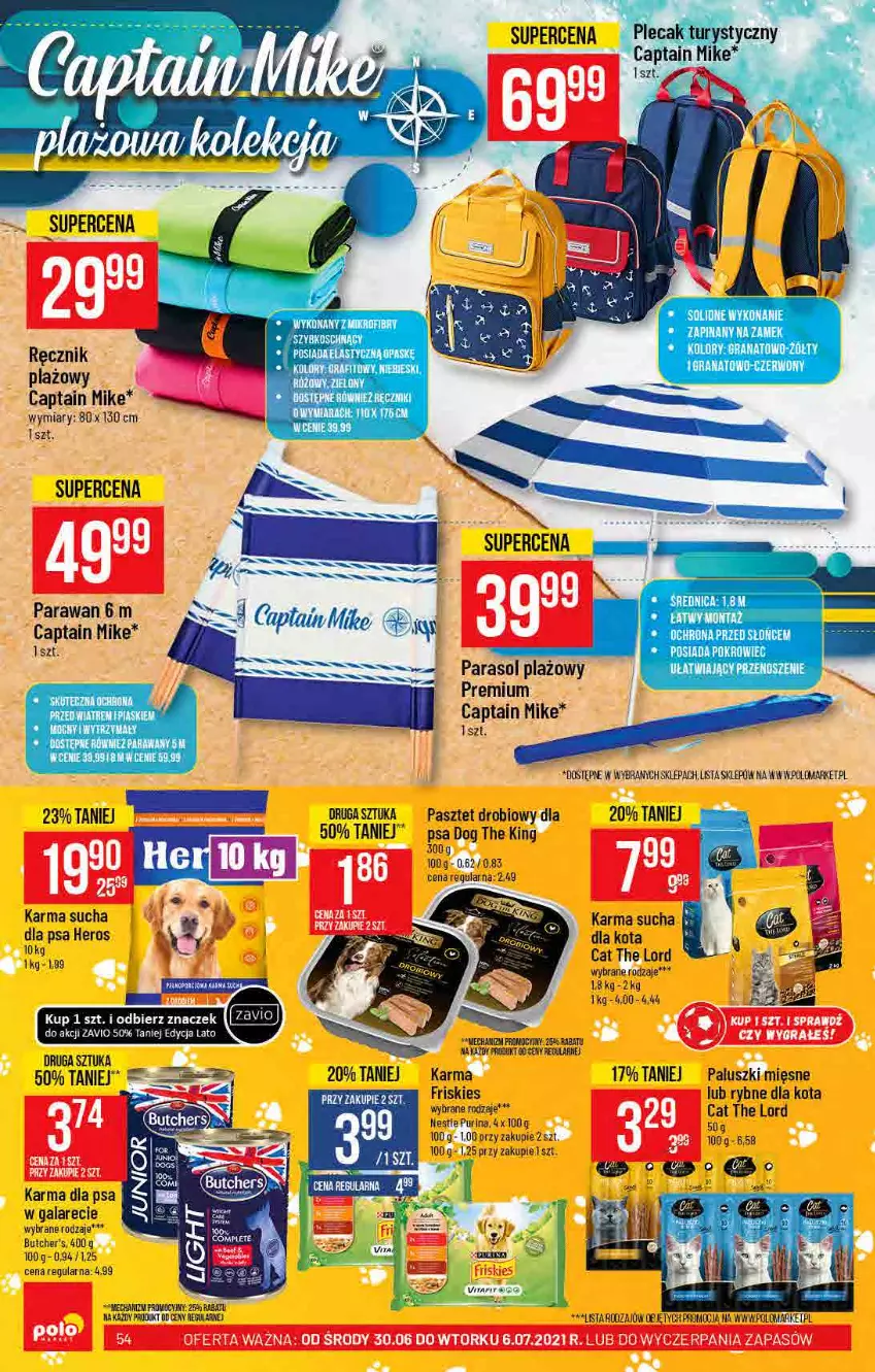 Gazetka promocyjna PoloMarket - Gazetka pomocyjna - ważna 30.06 do 06.07.2021 - strona 54 - produkty: Butcher's, Friskies, Gala, Parasol, Pasztet, Plecak, Pur, Purina, Ręcznik, Sucha karma