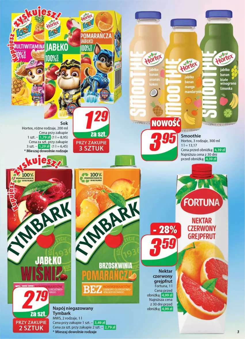 Gazetka promocyjna Dino - Gazetka 43 / 2024 - ważna 23.10 do 29.10.2024 - strona 3 - produkty: Fortuna, Grejpfrut, Hortex, Napój, Napój niegazowany, Nektar, Smoothie, Tymbark