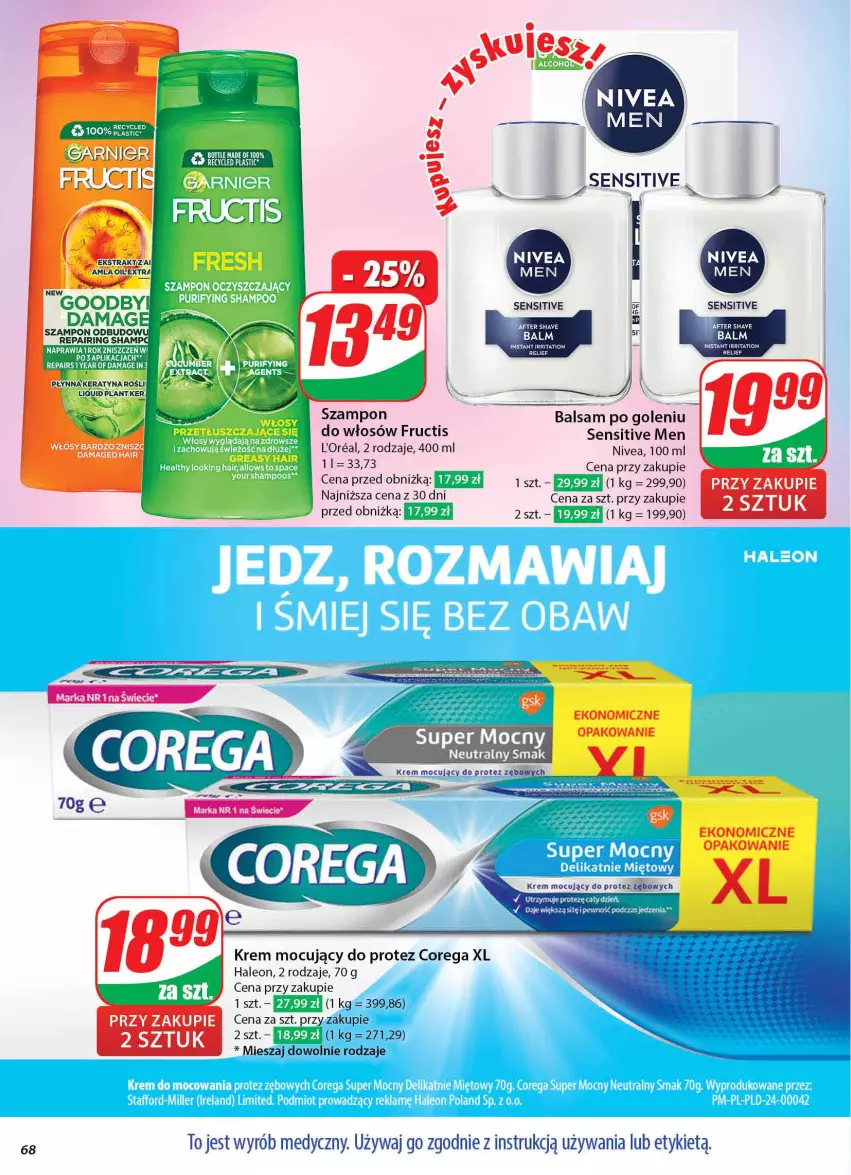 Gazetka promocyjna Dino - Gazetka 43 / 2024 - ważna 23.10 do 29.10.2024 - strona 68 - produkty: Balsam po goleniu, Corega, Fructis, Leon, Nivea