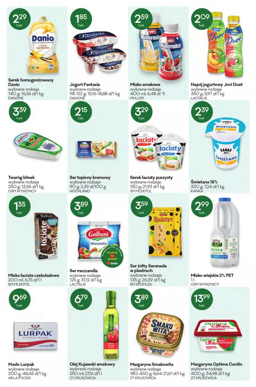 Gazetka promocyjna Groszek - Gazetka - ważna 18.11 do 30.11.2021 - strona 4 - produkty: Bazyl, Bazylia, Danio, Danone, Fa, Fanta, Hochland, Jogurt, Kujawski, Lurpak, Margaryna, Masło, Mleko, Mleko smakowe, Mozzarella, Napój, Napój jogurtowy, Olej, Optima, Optima Cardio, Ser, Ser topiony, Serek, Serek homogenizowany, Smakowita, Top, Twaróg