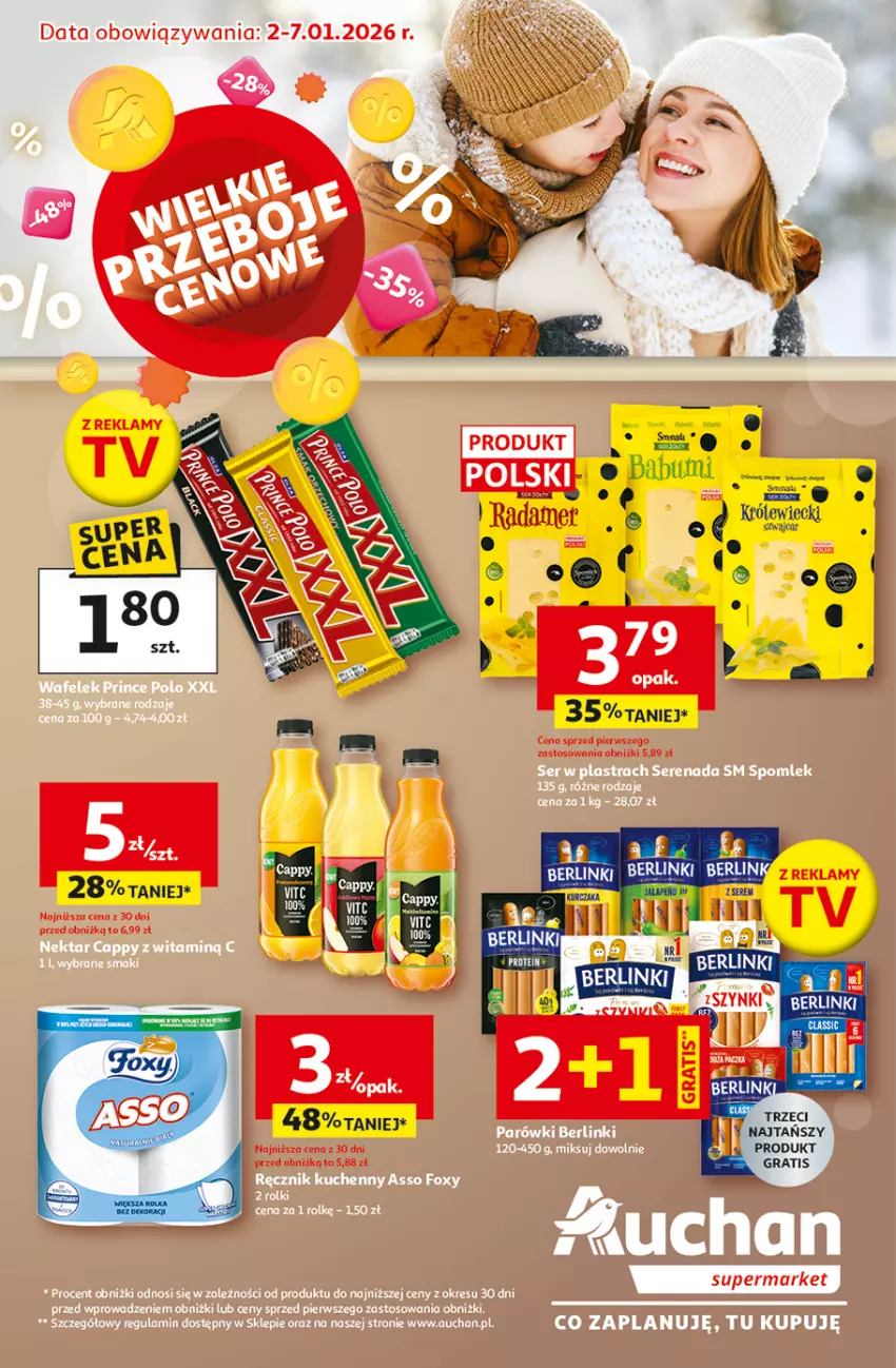 Gazetka promocyjna Auchan - Gazetka Wielkie Przeboje Cenowe Supermarket Auchan - ważna 02.01 do 07.01.2026 - strona 1 - produkty: Berlinki, Gra, Ser