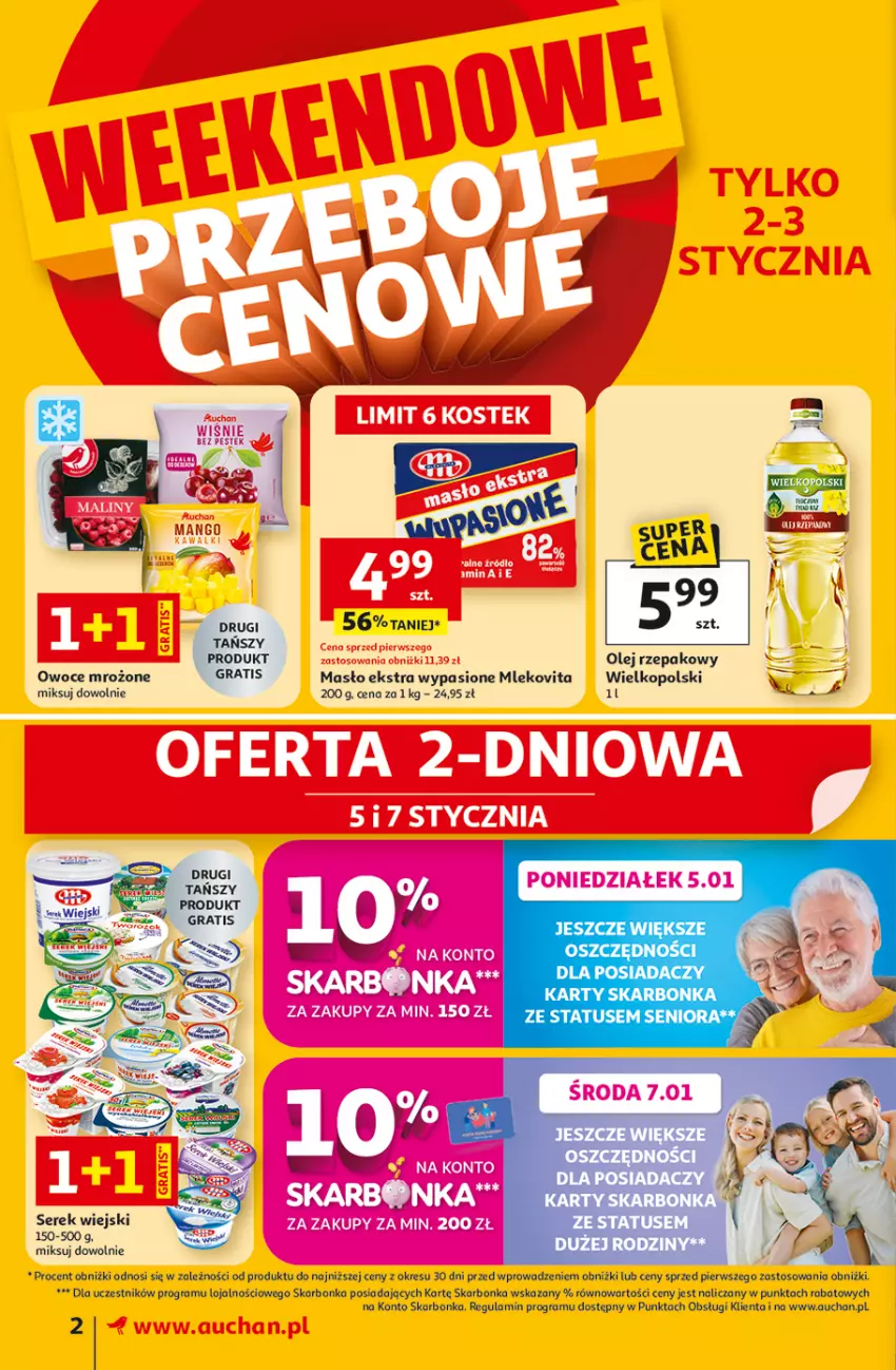 Gazetka promocyjna Auchan - Gazetka Wielkie Przeboje Cenowe Supermarket Auchan - ważna 02.01 do 07.01.2026 - strona 2 - produkty: Gra, Masło, Mleko, Mlekovita, Olej, Olej rzepakowy, Owoce, Ser, Serek, Serek wiejski