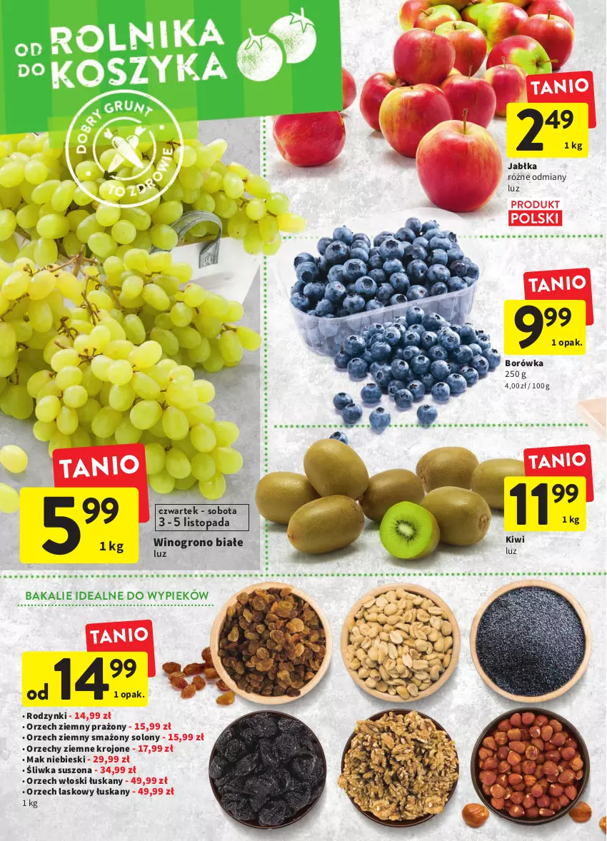 Gazetka promocyjna Intermarche - Gazetka Intermarche - ważna 03.11 do 08.11.2022 - strona 10 - produkty: Borówka, Jabłka, Kiwi, Rodzynki, Top, Wino