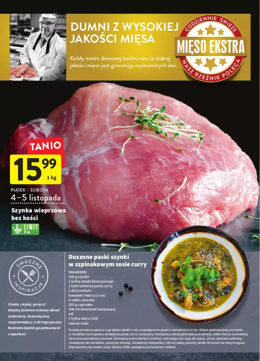 Gazetka promocyjna Intermarche - Gazetka Intermarche - ważna 03.11 do 08.11.2022 - strona 14 - produkty: Cebula, Czosnek, Imbir, Inka, Kawa, Kokos, Mięso, Olej, Rondel, Sok, Sól, Sos, Szpinak, Szynka, Szynka wieprzowa, Top, Wałek