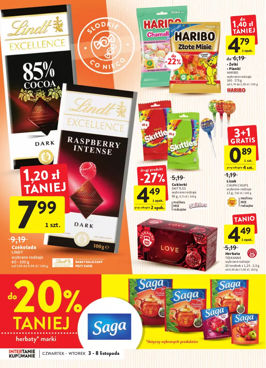 Gazetka promocyjna Intermarche - Gazetka Intermarche - ważna 03.11 do 08.11.2022 - strona 26 - produkty: Chupa Chups, Cukier, Cukierki, Czekolada, Haribo, Herbata, Lindt, Teekanne, Top