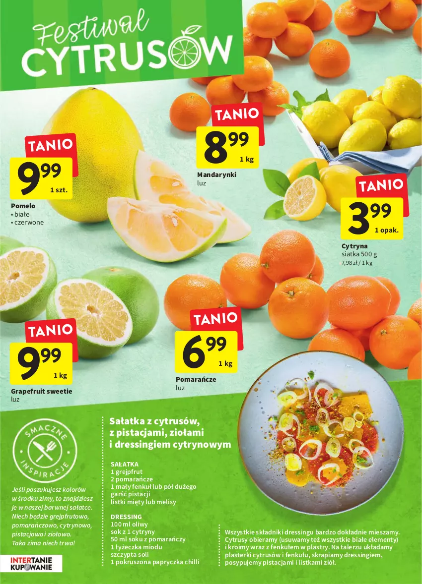 Gazetka promocyjna Intermarche - Gazetka Intermarche - ważna 03.11 do 08.11.2022 - strona 9 - produkty: Cytryny, Dres, Gra, Grejpfrut, Mandarynki, Plasterki, Pomarańcze, Pomelo, Sałat, Sałatka, Siatka, Sok, Talerz