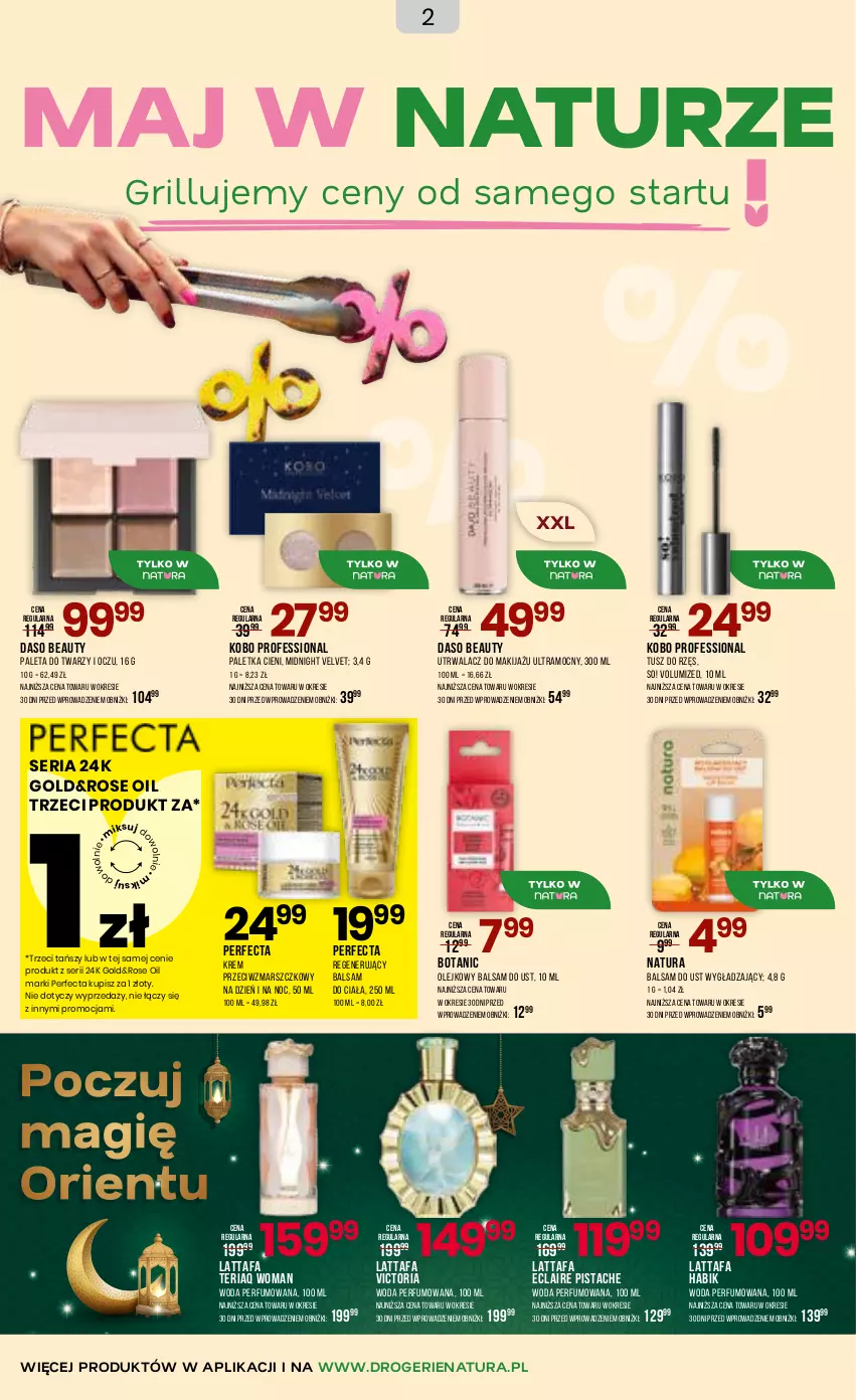 Gazetka promocyjna Drogerie Natura - Gazetka Drogerie Natura - ważna 06.05 do 17.05.2026 - strona 2 - produkty: Balsam do ciała, Balsam do ust, Fa, Grill, KOBO, Krem przeciwzmarszczkowy, Makijaż, Mars, Olej, Paleta, Paletka cieni, Perfecta, Perfum, Ser, Tusz, Velvet, Woda, Woda perfumowana