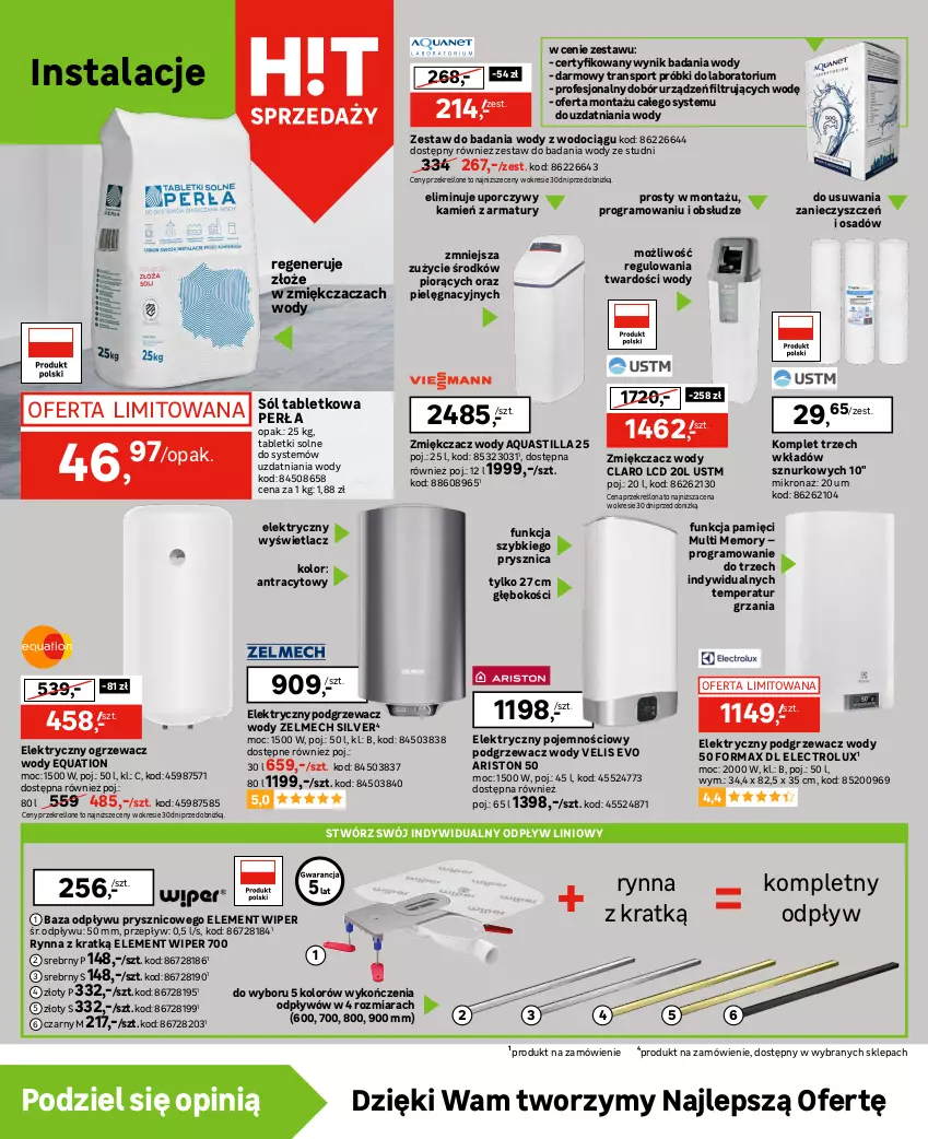 Gazetka promocyjna Leroy Merlin - Gazetka Leroy Merlin - ważna 04.10 do 24.10.2023 - strona 20 - produkty: Brodzik, Electrolux, Gra, Klej, Ogrzewacz wody, Perła, Płyta, Por, Rozdrabniacz, Rura, Sok, Sól, Sport, Szafka, Tablet, Termos, Tran