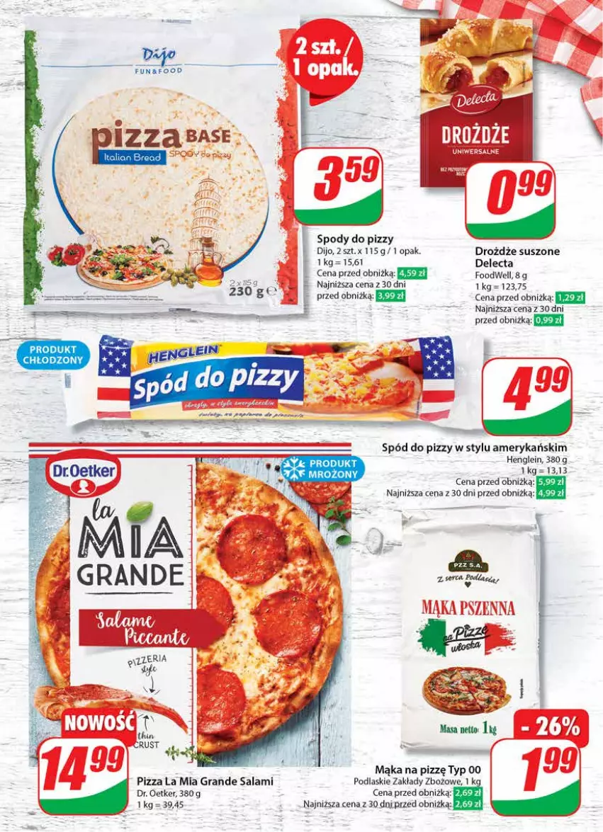 Gazetka promocyjna Dino - Gazetka 6 - ważna 06.02 do 13.02.2024 - strona 25 - produkty: Delecta, Dr. Oetker, Drożdże, Gra, Mąka, Pizza, Podlaski, Salami, Ser, Spód do pizzy