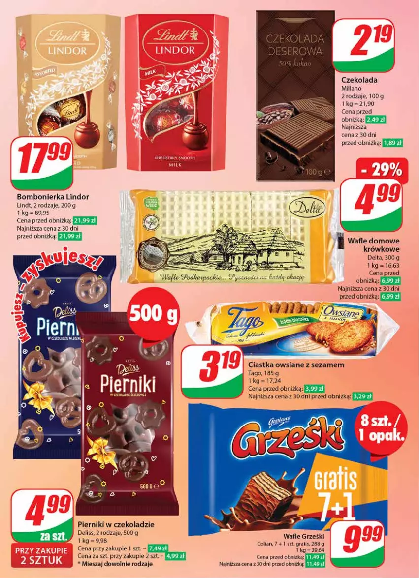 Gazetka promocyjna Dino - Gazetka 6 - ważna 06.02 do 13.02.2024 - strona 6 - produkty: Ciastka, Ciastka owsiane, Czekolada, Deliss, Gra, Grześki, Lindor, Lindt, Piernik, Pierniki w czekoladzie, Sezam, Wafle