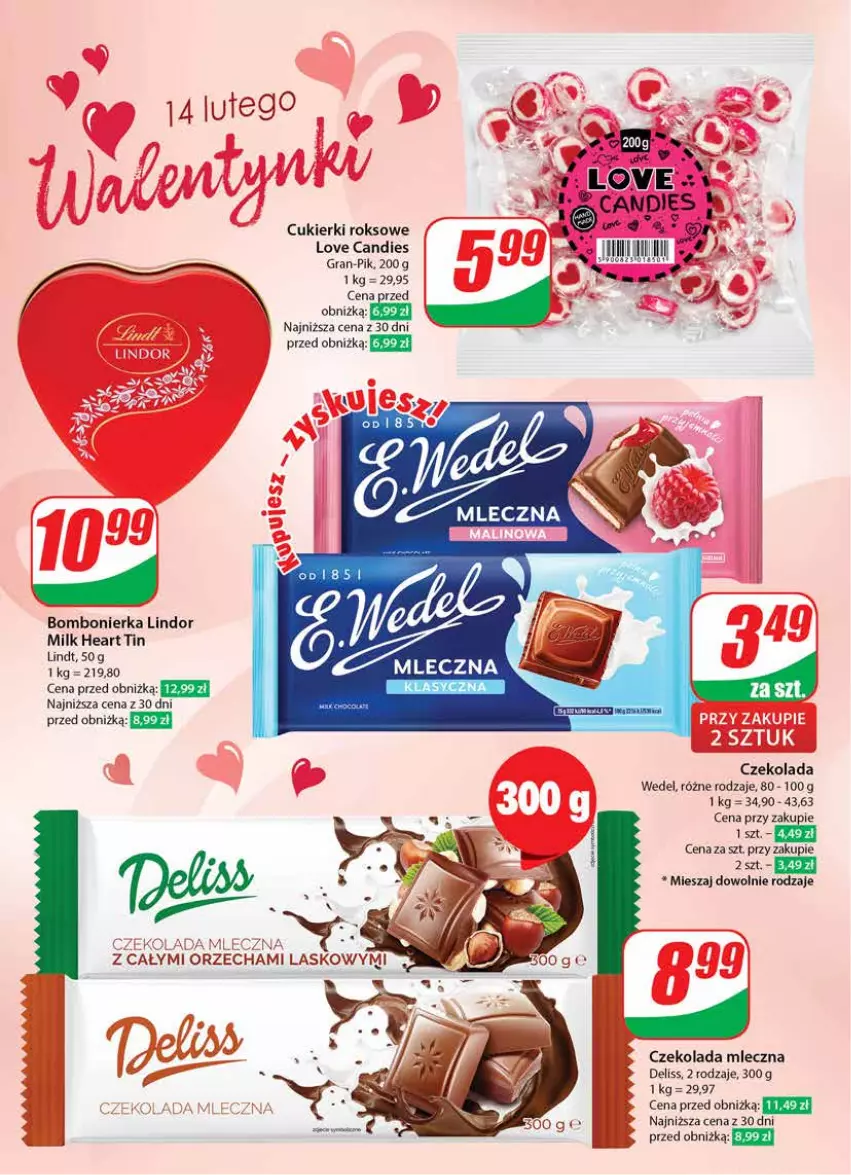 Gazetka promocyjna Dino - Gazetka 6 - ważna 06.02 do 13.02.2024 - strona 8 - produkty: Cukier, Cukierki, Czekolada, Czekolada mleczna, Deliss, Gra, Lindor, Lindt