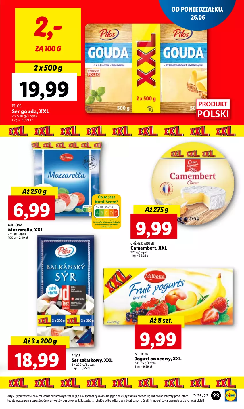 Gazetka promocyjna Lidl - GAZETKA - ważna 26.06 do 28.06.2023 - strona 25 - produkty: Camembert, Gouda, Jogurt, Jogurt owocowy, Mozzarella, Pilos, Sałat, Ser, Wazon