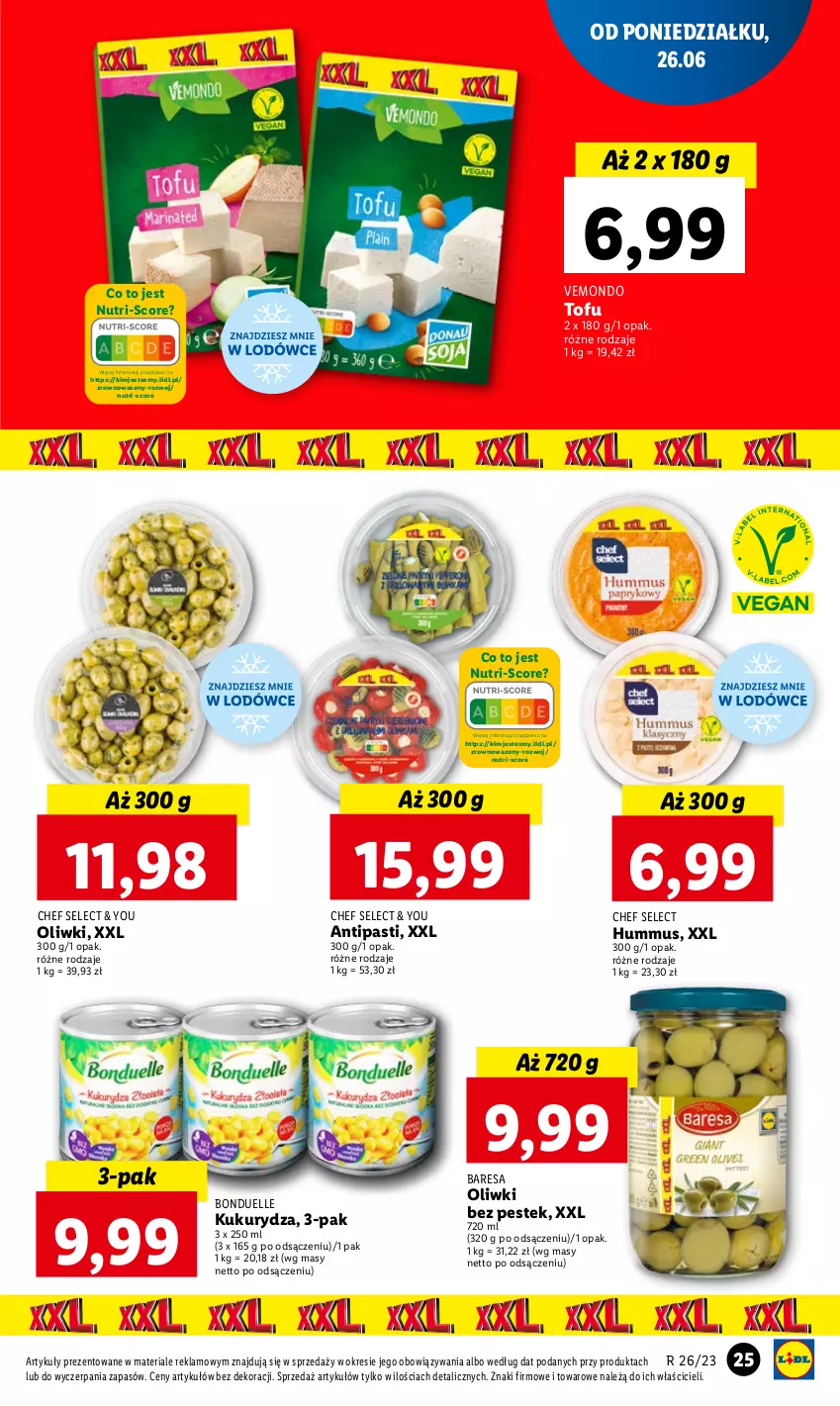 Gazetka promocyjna Lidl - GAZETKA - ważna 26.06 do 28.06.2023 - strona 27 - produkty: Bonduelle, Hummus, Kukurydza, Mus, Oliwki, Stek, Tofu, Wazon