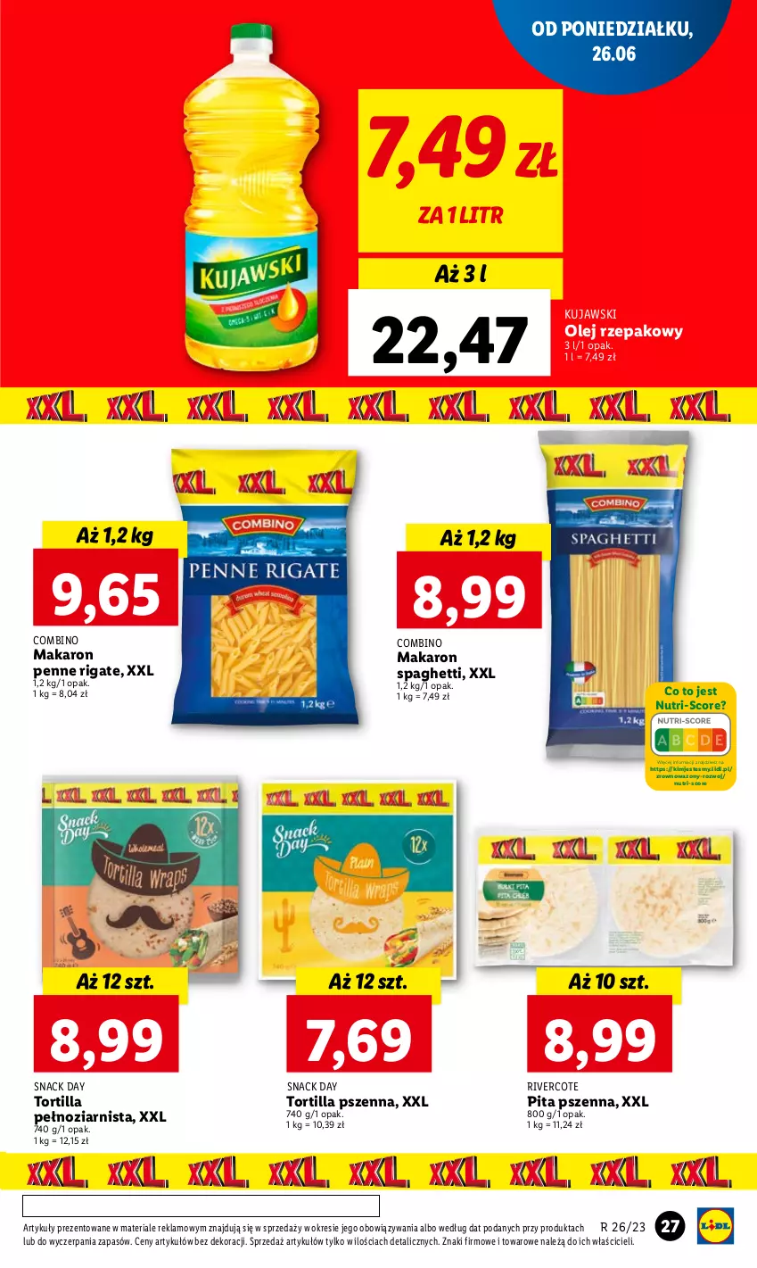 Gazetka promocyjna Lidl - GAZETKA - ważna 26.06 do 28.06.2023 - strona 29 - produkty: Kujawski, Makaron, Olej, Olej rzepakowy, Penne, Spaghetti, Tortilla, Wazon